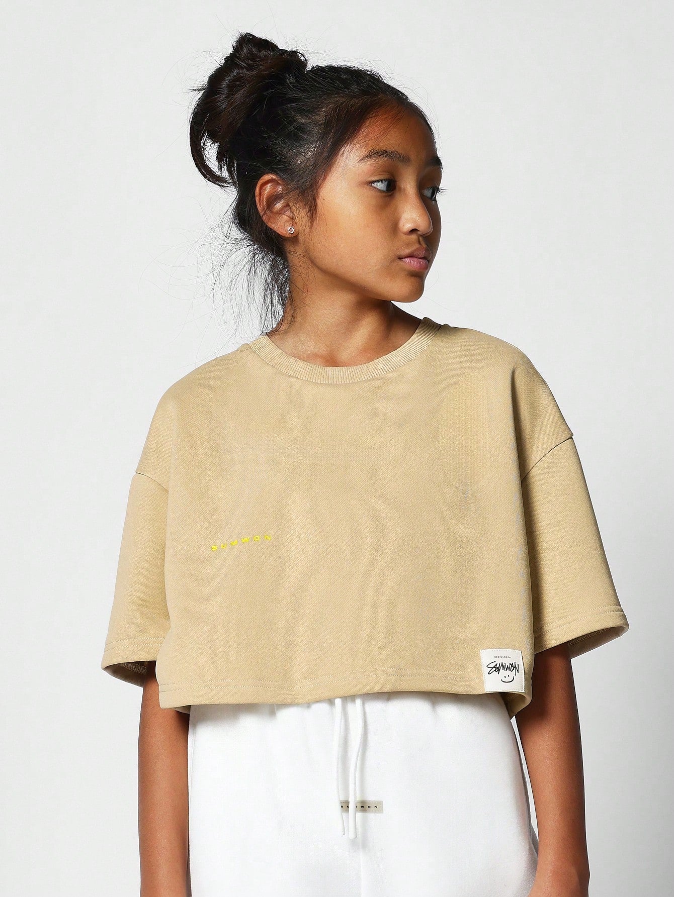 Tween Girl Drop Shoulder Oversize Crop Tee With Letter Graphic