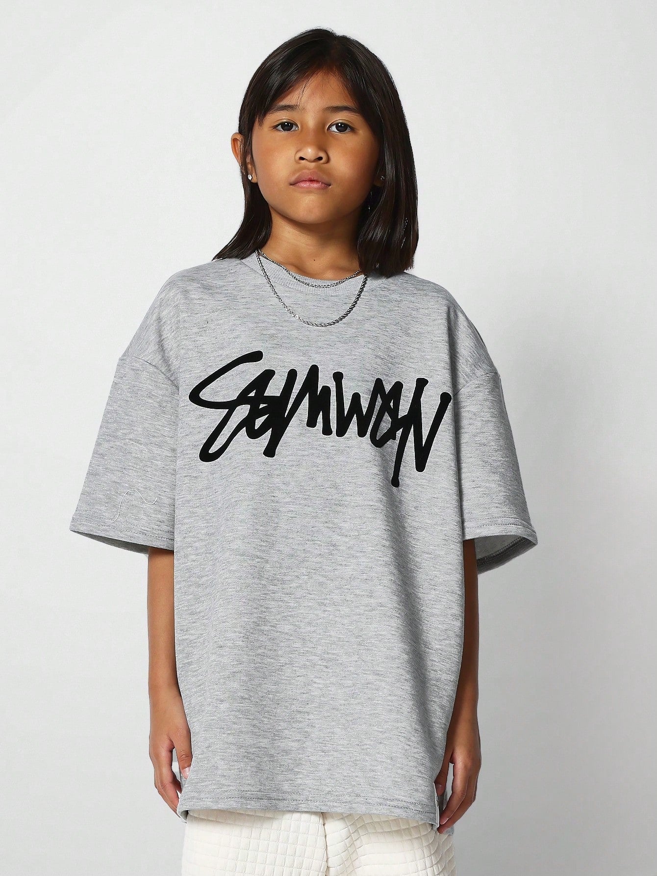 Tween Girl Oversized Short Sleeve Premium Tee With Flock Print