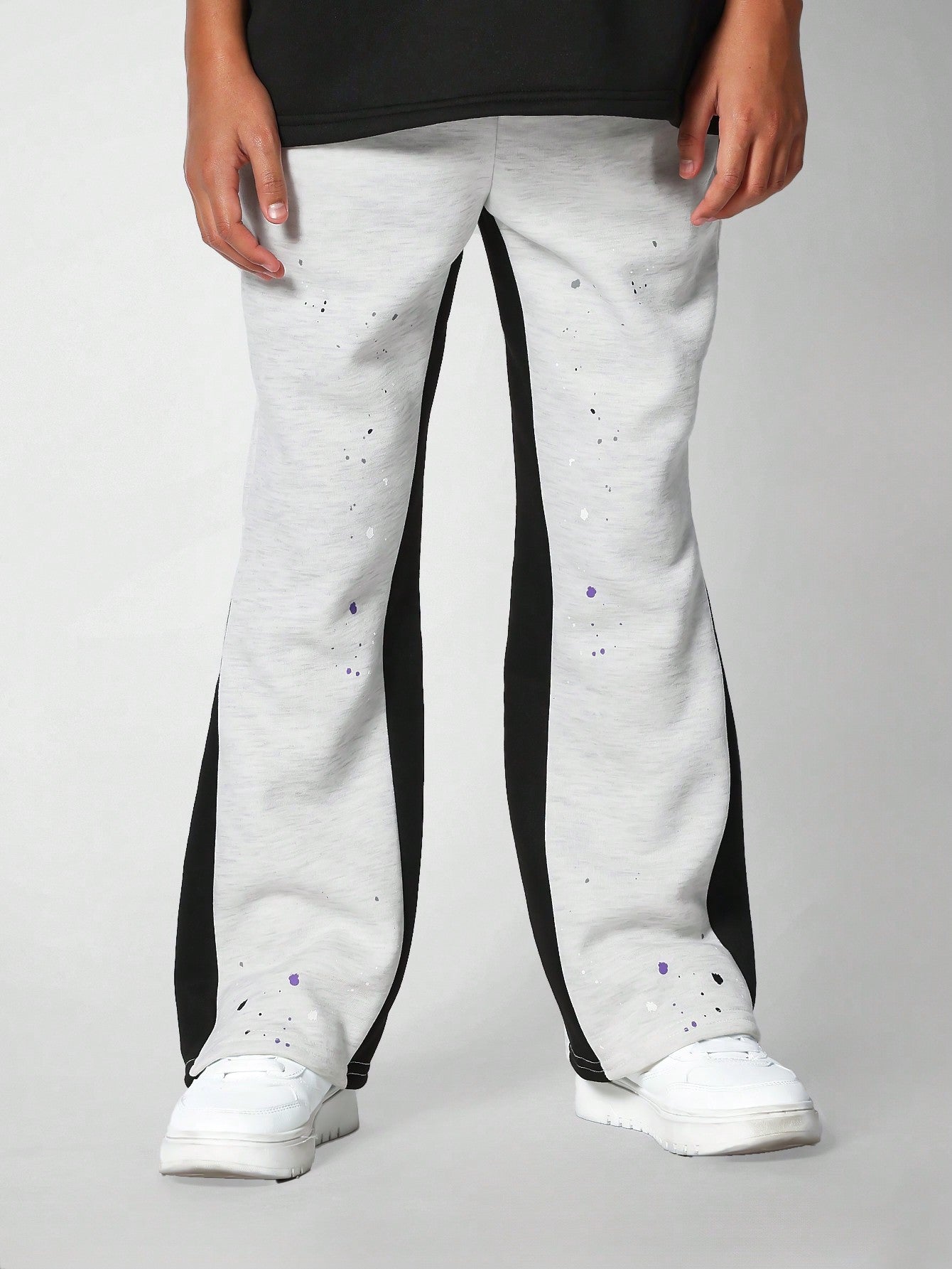 Tween Girl Flare Fit Contrast Colour Side Panel Sweatpants With Splatter Paint