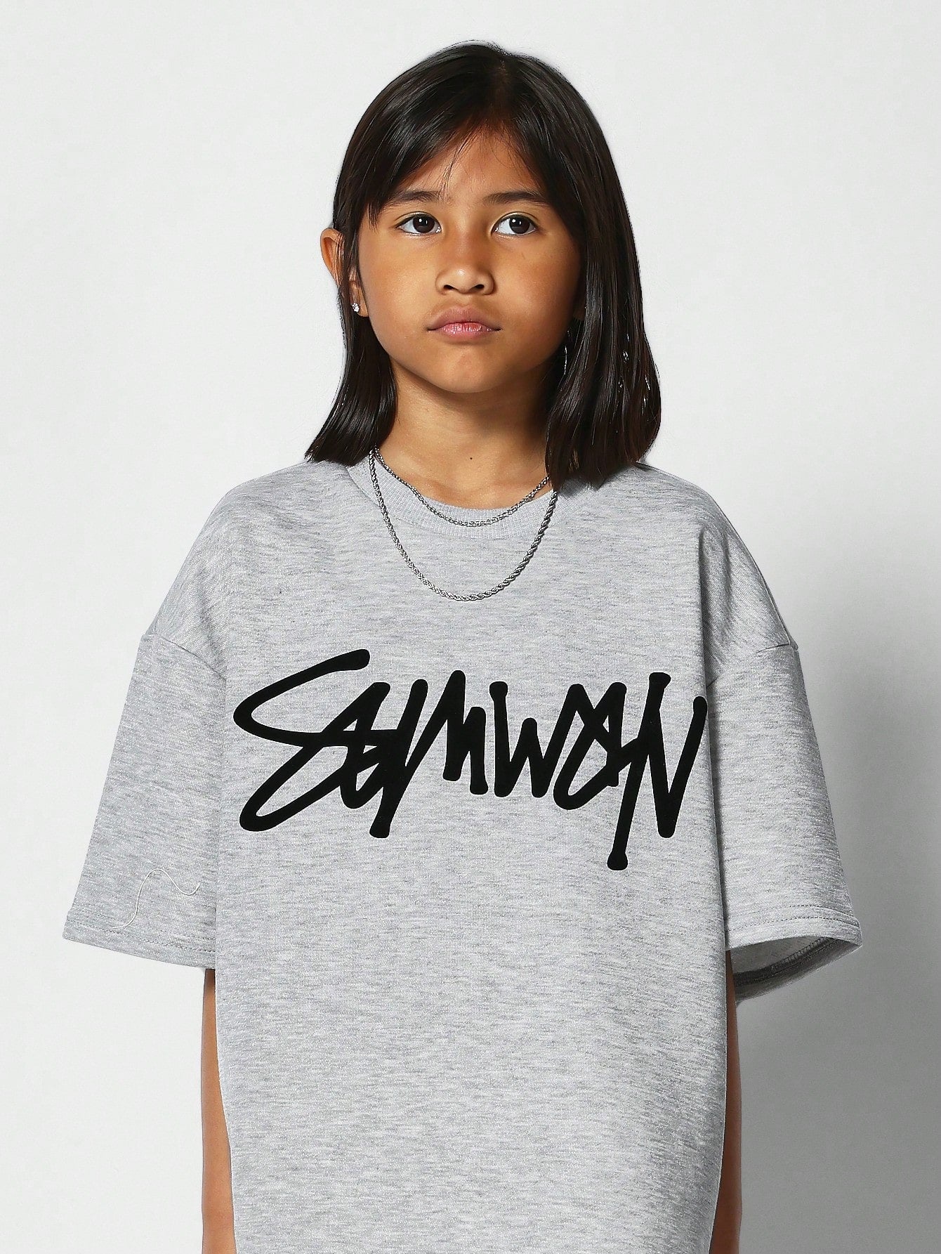 Kids Unisex Oversized Short Sleeve Premium Tee With Flock Print