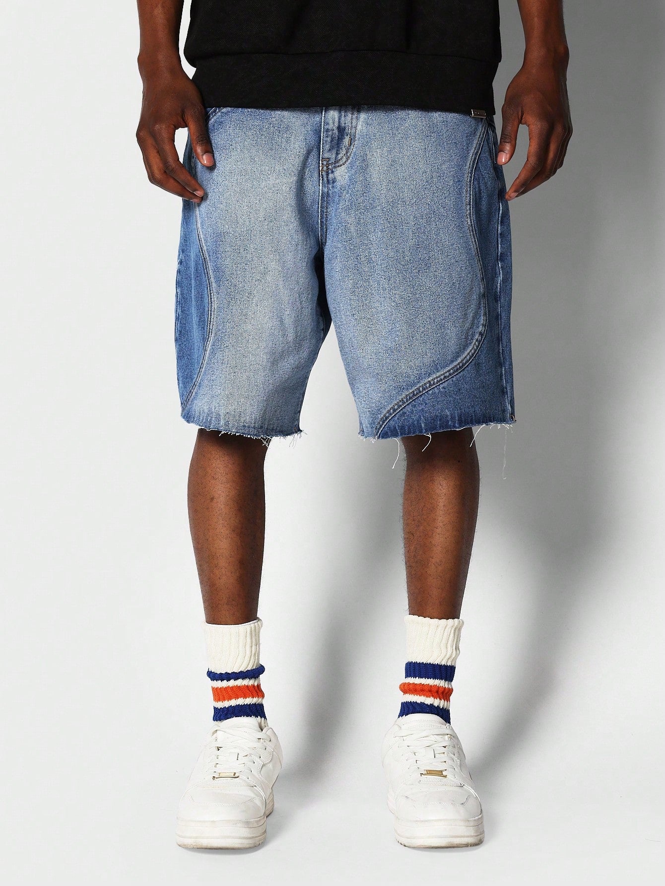 Denim Short With Curve Panels