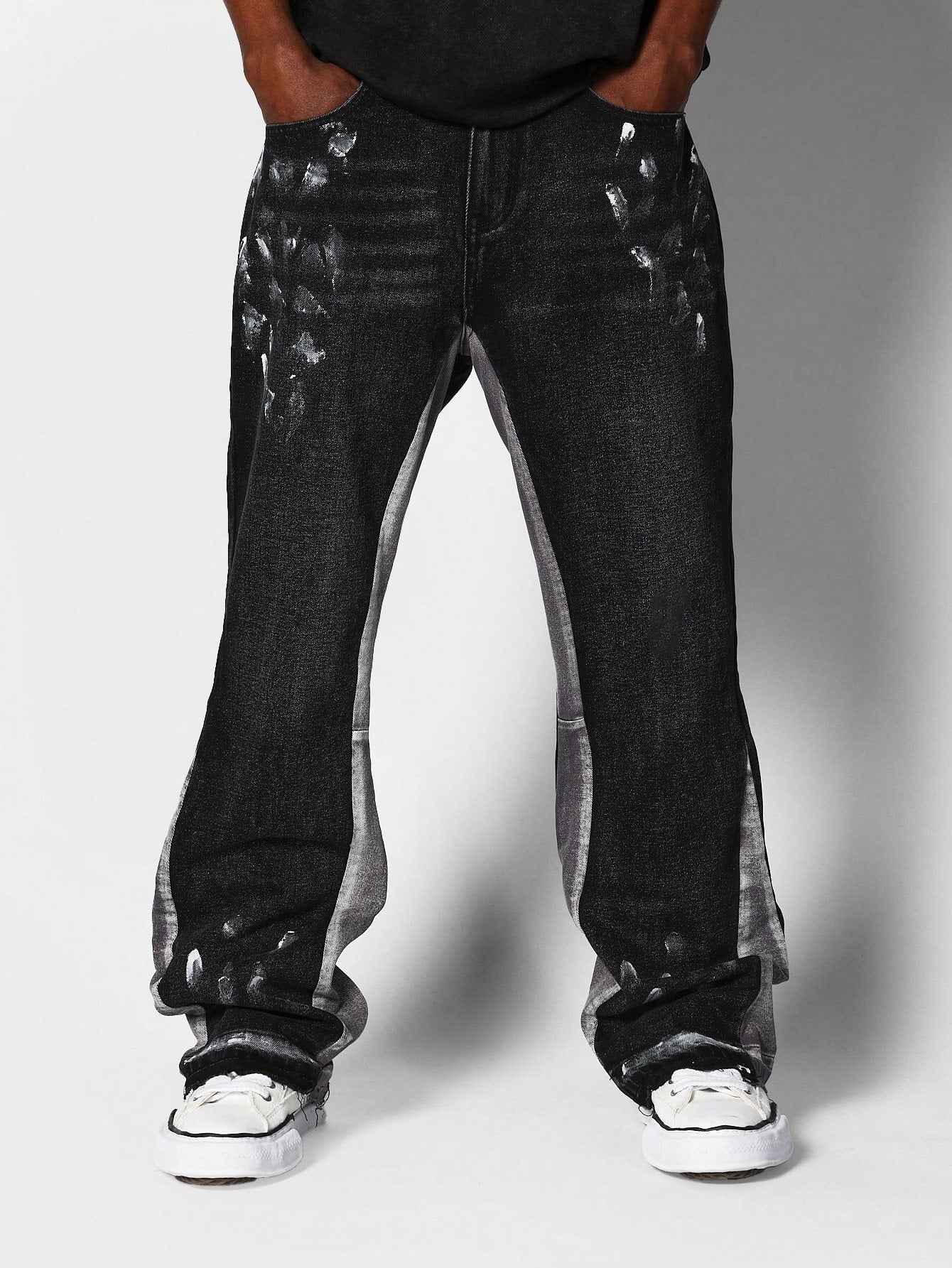 Flare Fit Colour Blocked Jean With Splatter Paint