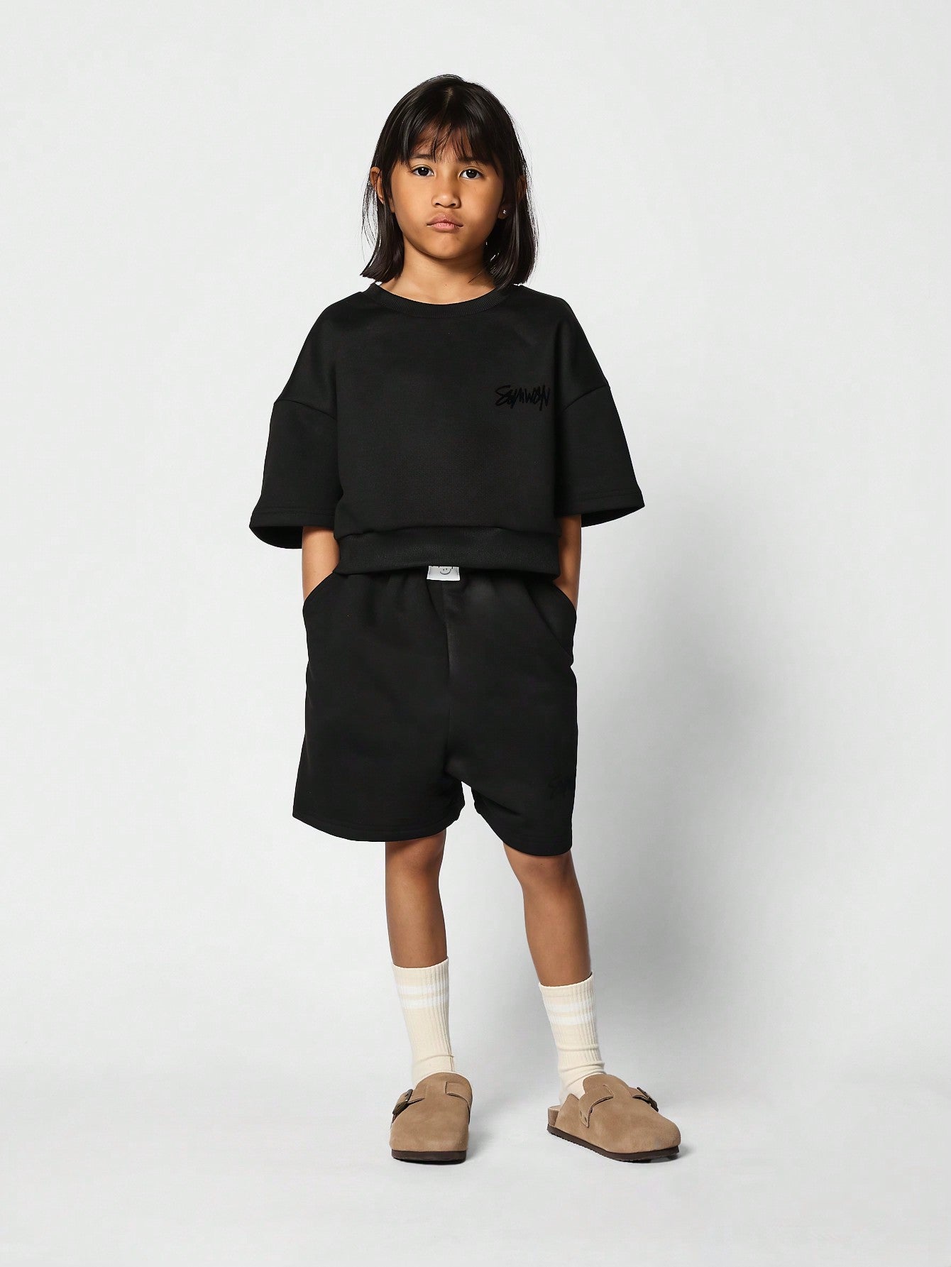 Kids Crop Fit Tee With Short 2 Piece Set