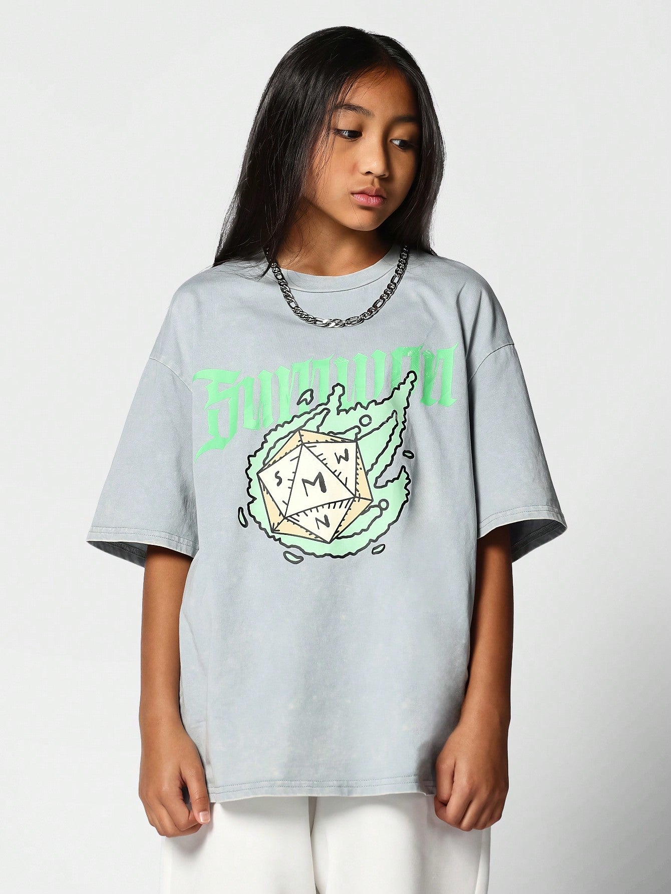 Tween Girl Casual Letter Graphic Drop Shoulder Oversize Tee For Summer