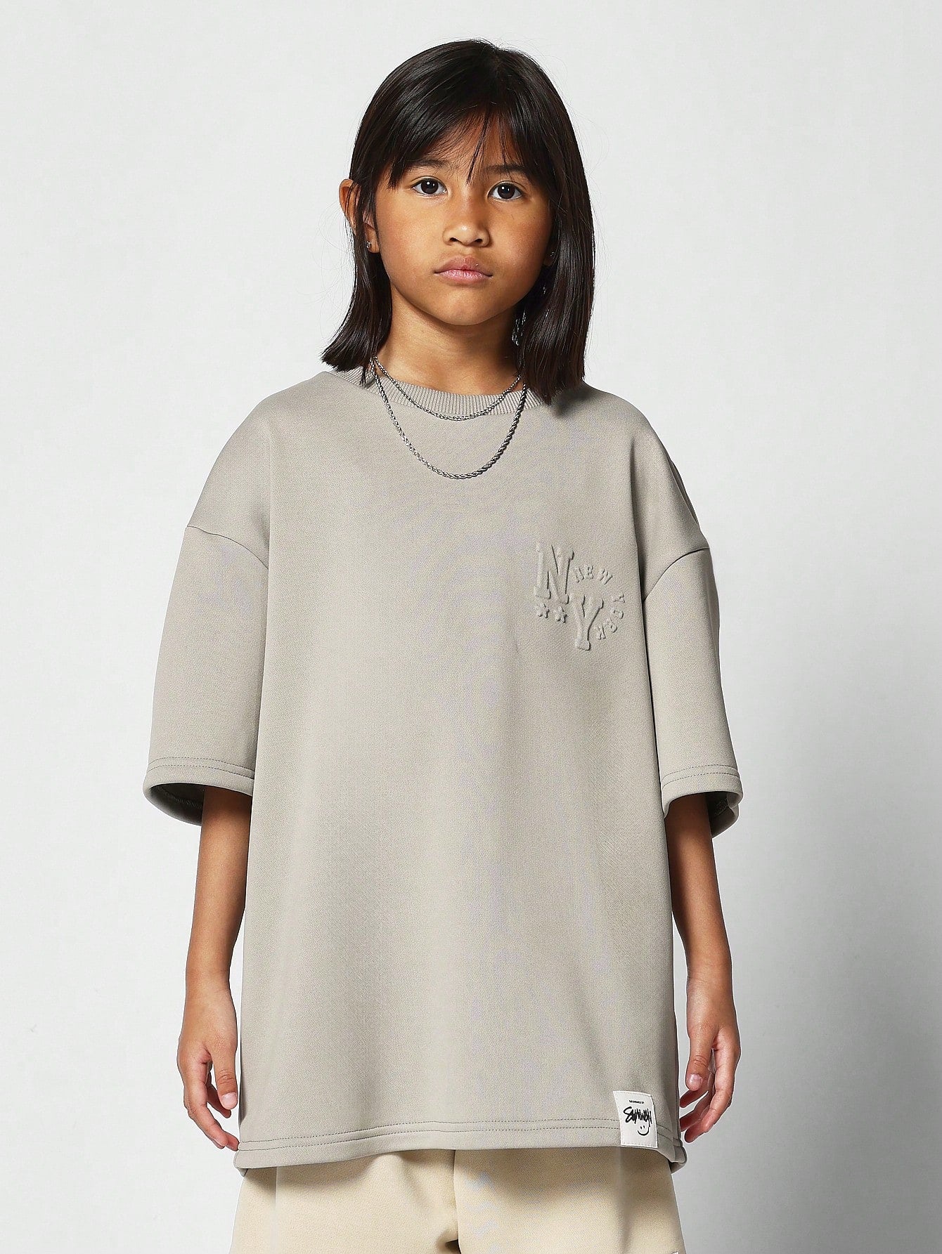 Tween Girl Oversized Fit Tee With Embossing