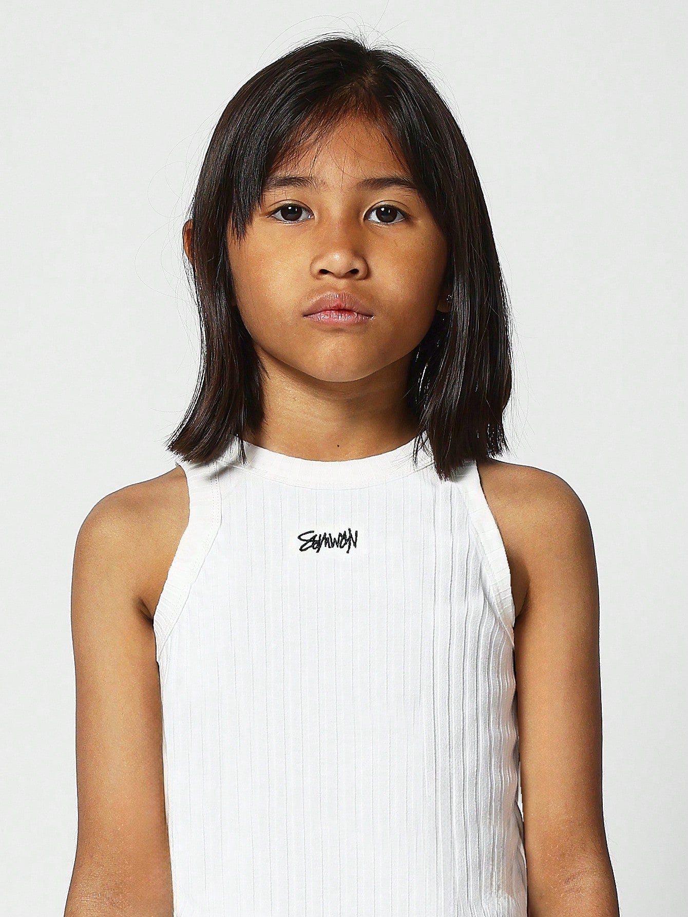 Tween Girl Embroidery Letter Pattern Rib-Knit Tank Top For Summer