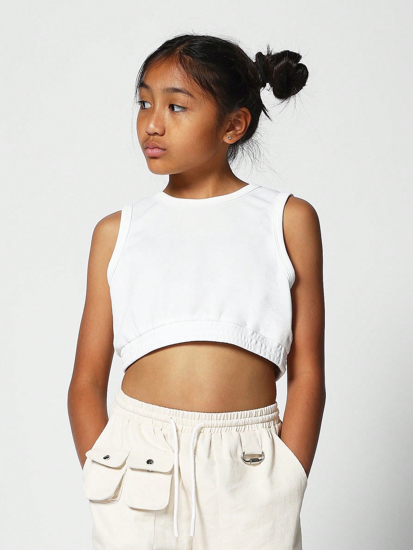 Tween Girl Gathered Hem Tank Crop Top