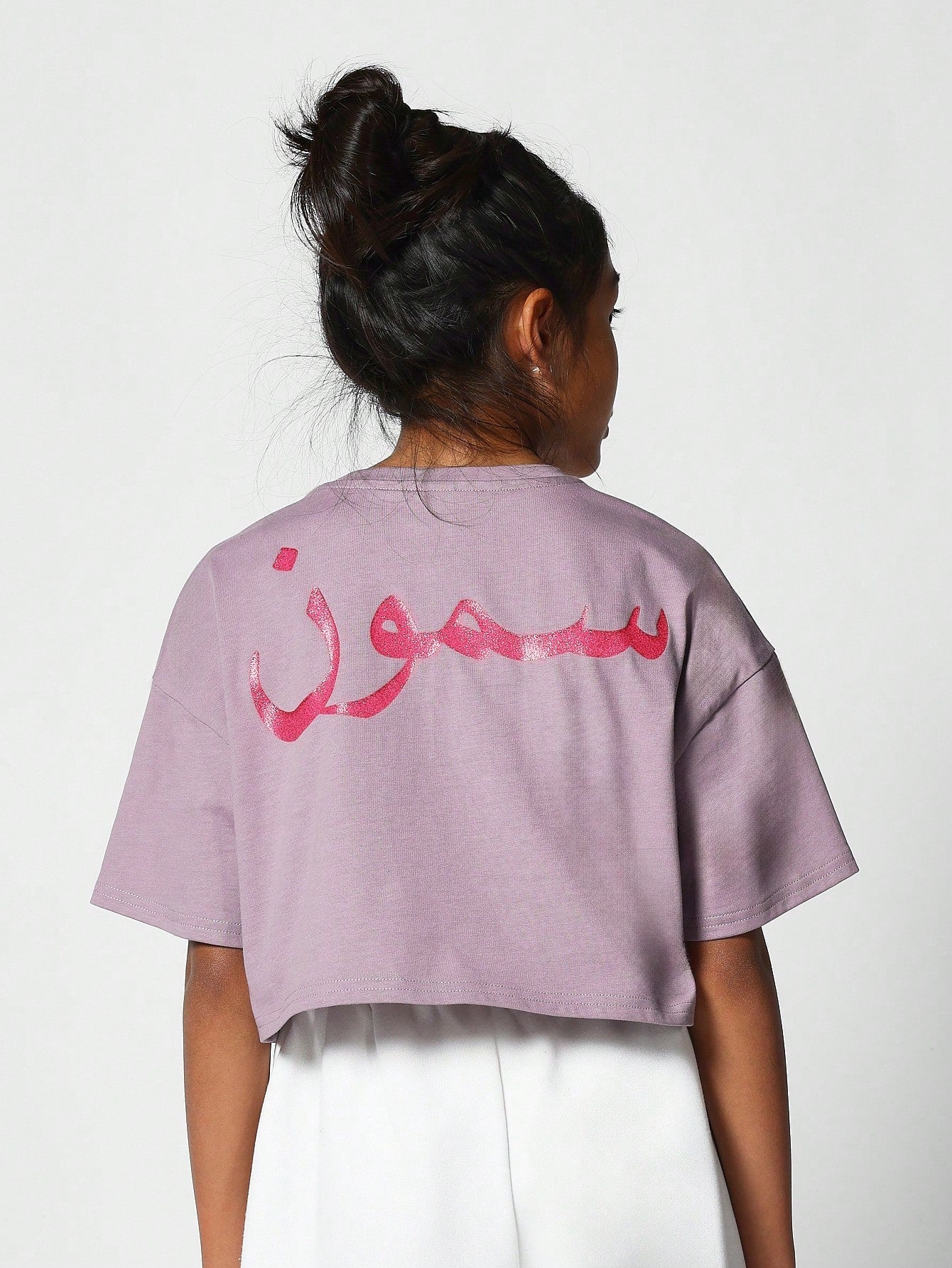 Kids Crop Fit Tee With Back Glitter Print Back To School