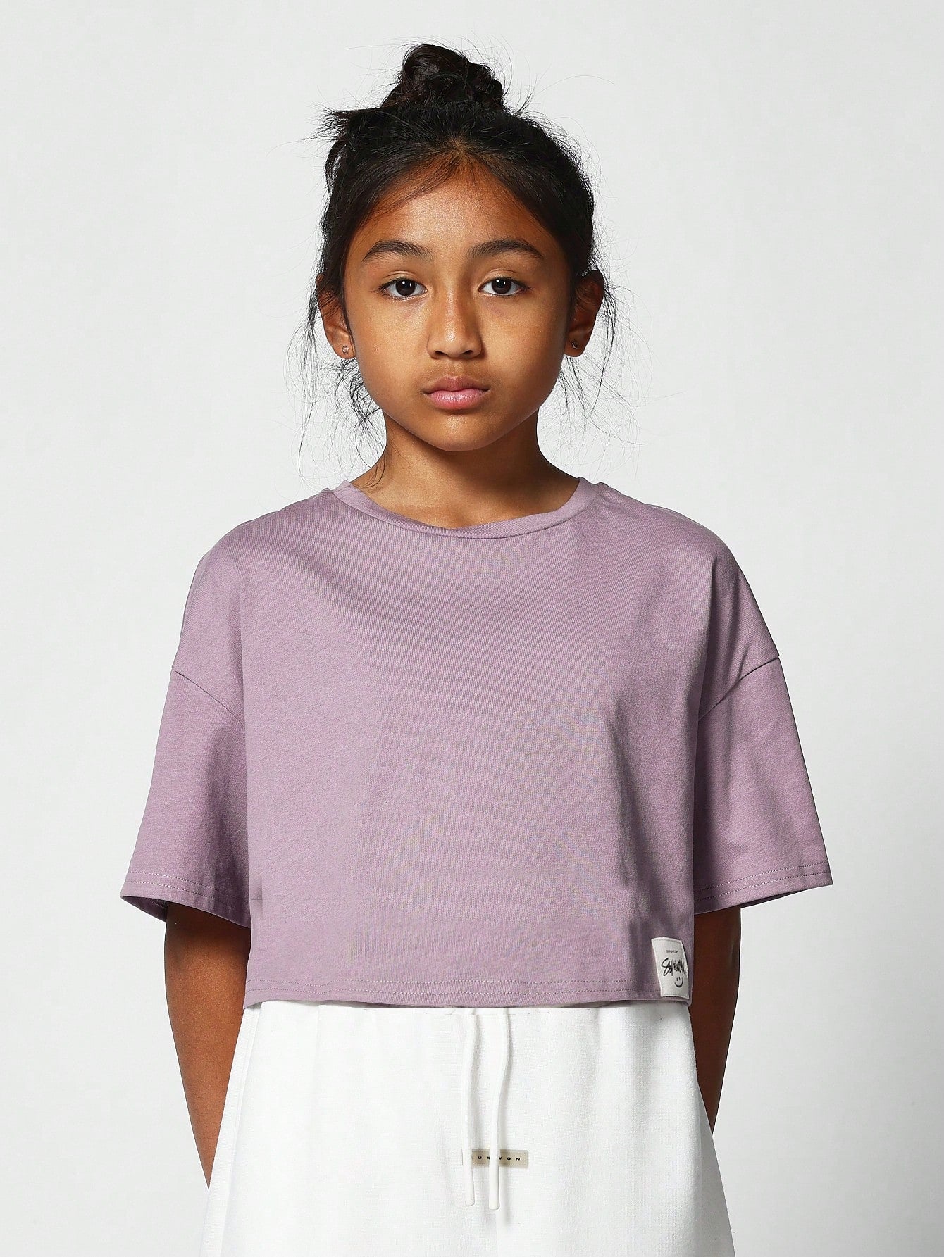 Kids Crop Fit Tee With Back Glitter Print Back To School
