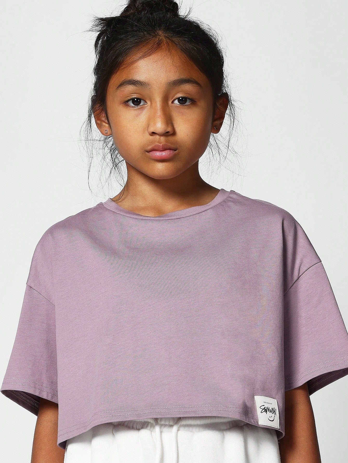 Kids Crop Fit Tee With Back Glitter Print