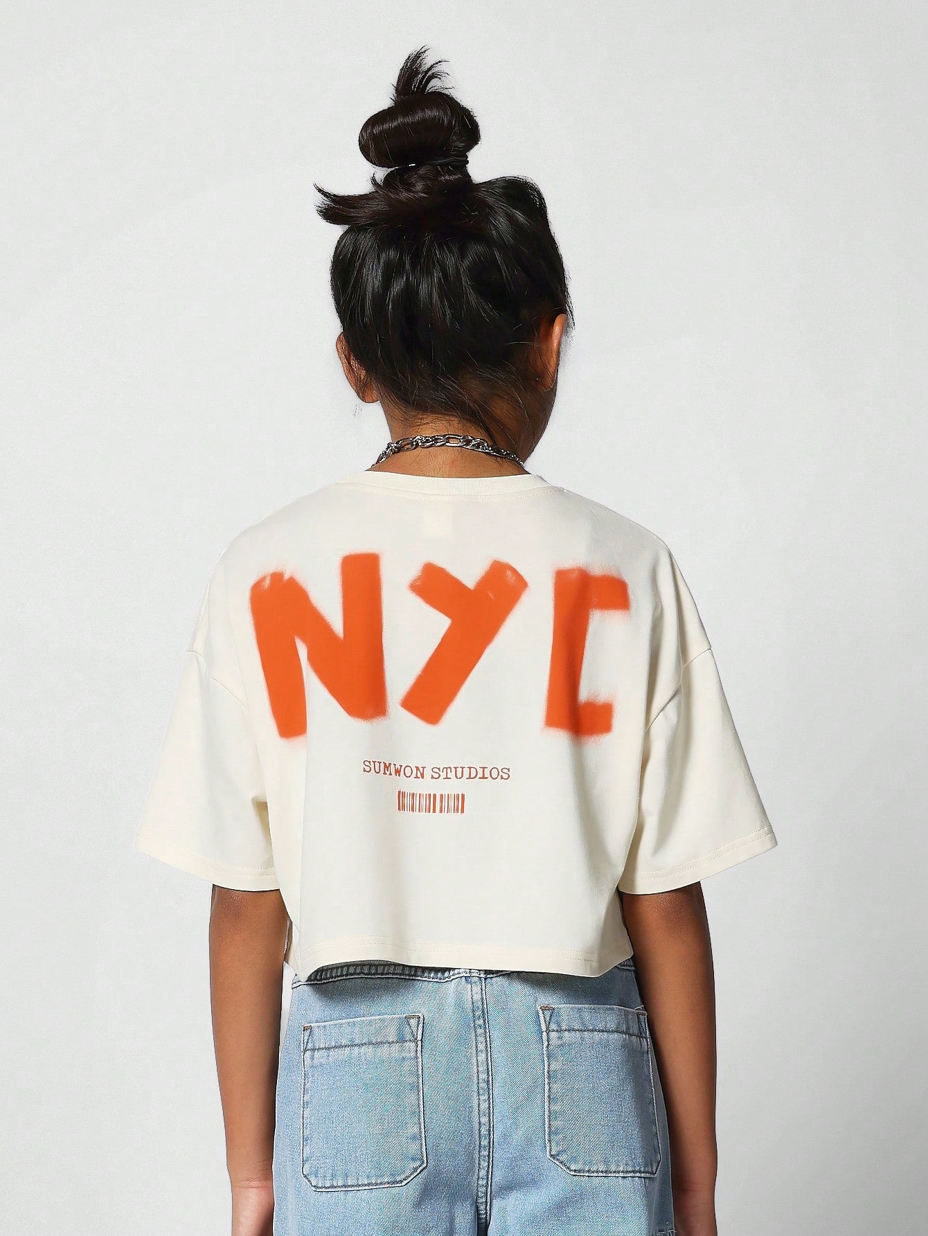 Tween Girl Crop Fit Tee With Back NYC Print