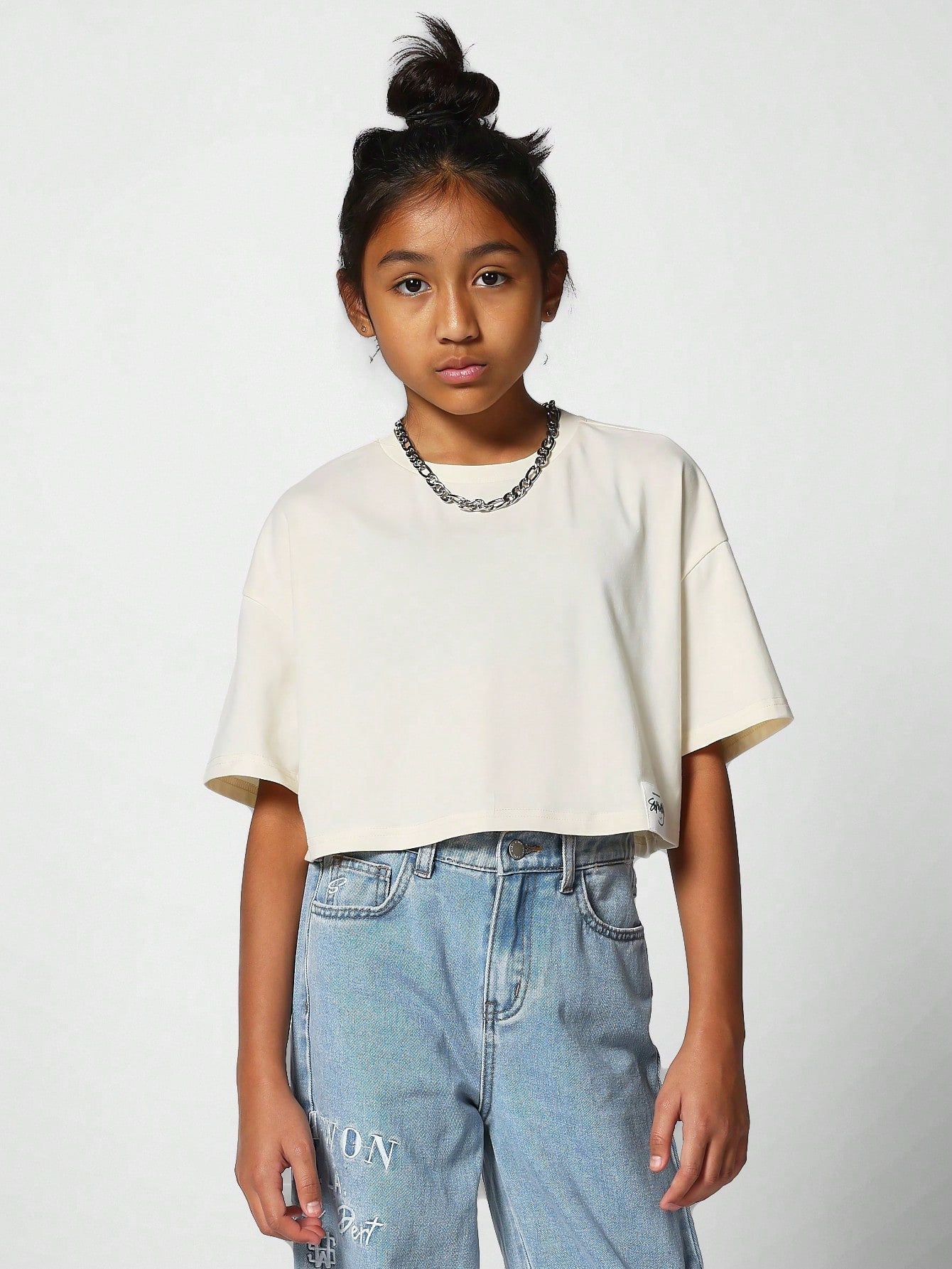 Tween Girl Crop Fit Tee With Back NYC Print