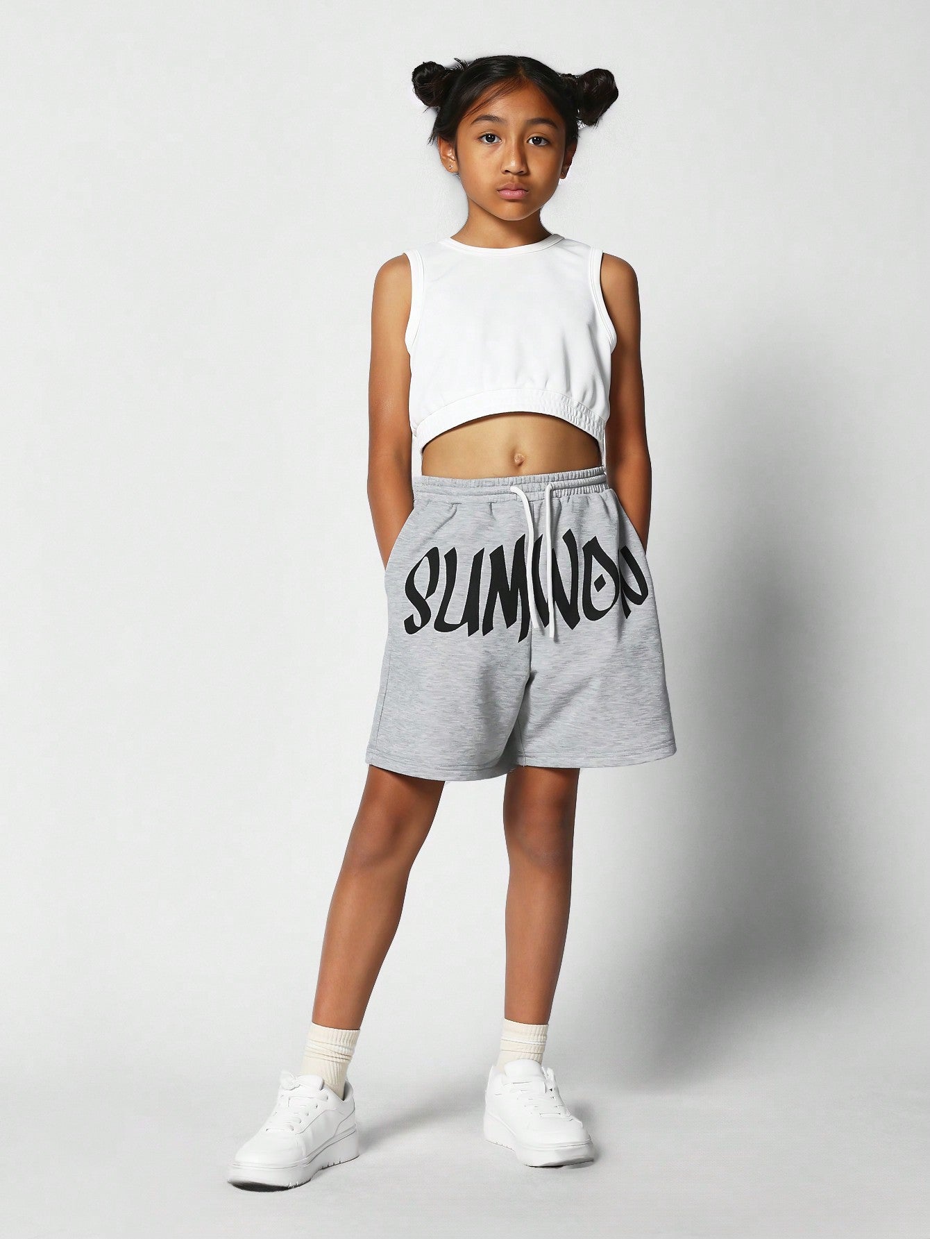 Kids Unisex Drop Crotch Short With Front Print