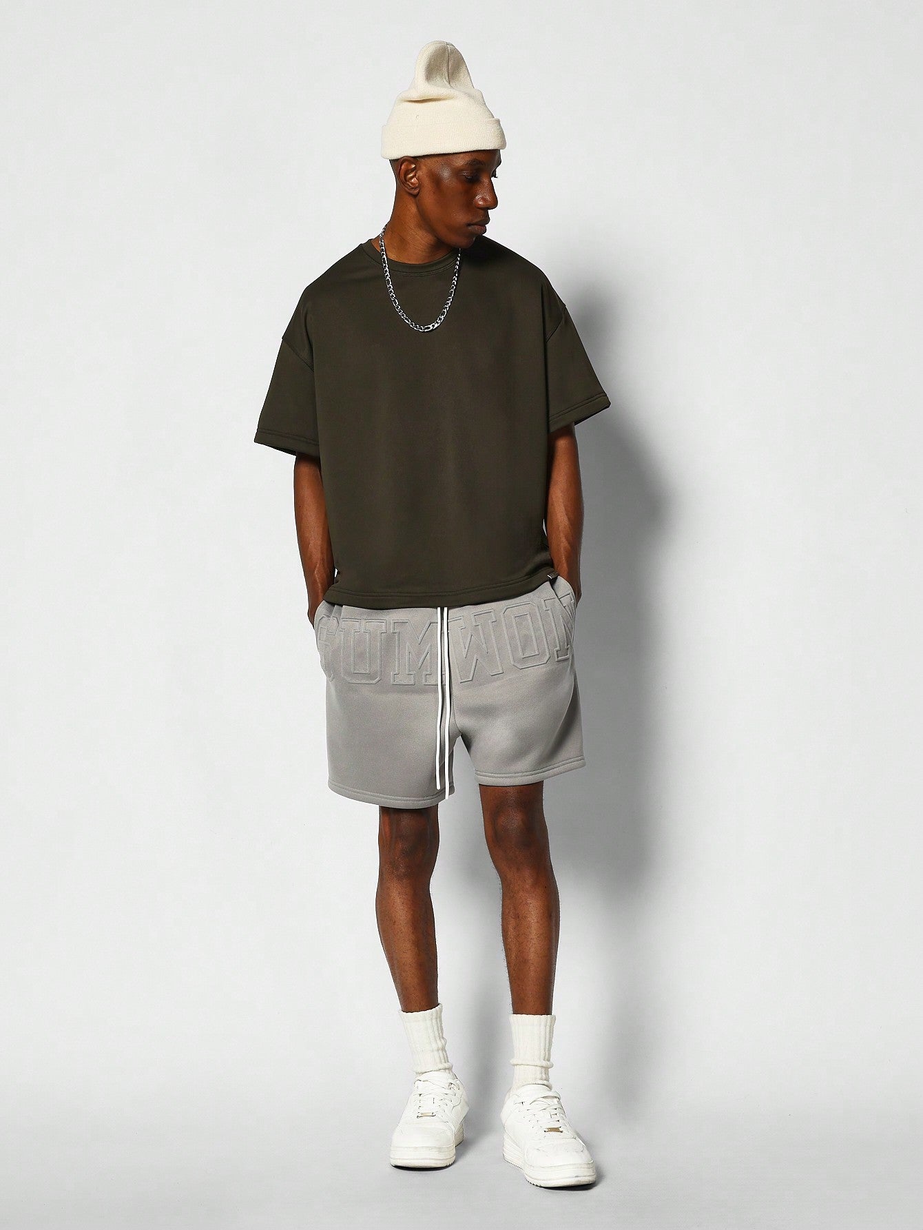 Drop Crotch Short With Embossed Graphic