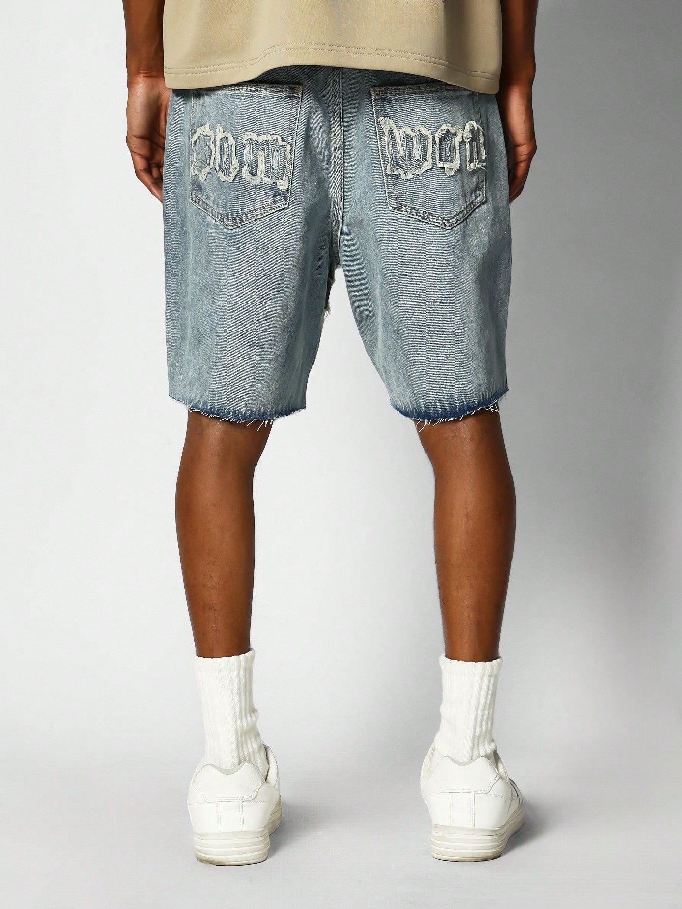 Denim Short With Front And Back Applique