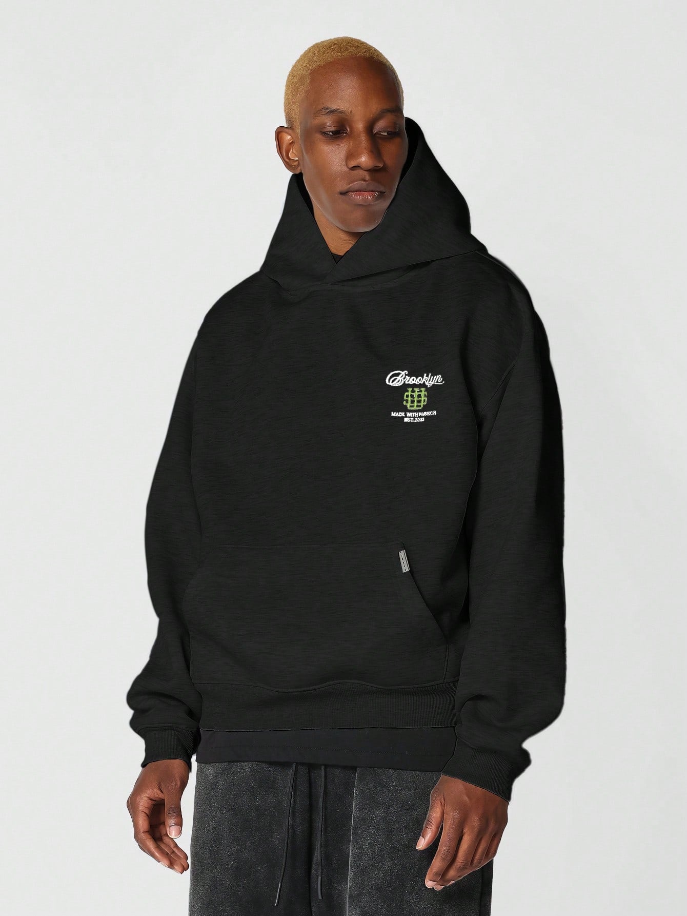 Regular Fit Overhead Hoodie With Front And Back Embroidery