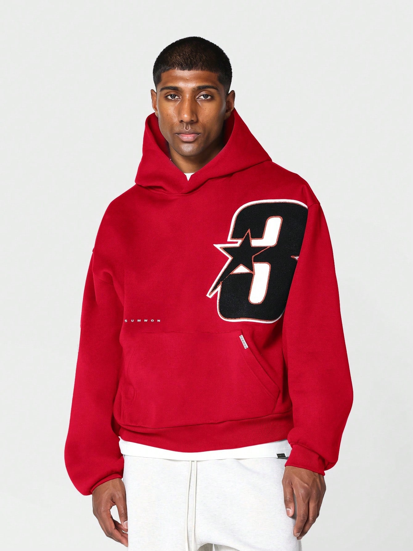 Regular Fit Overhead Hoodie With Applique Embroidery