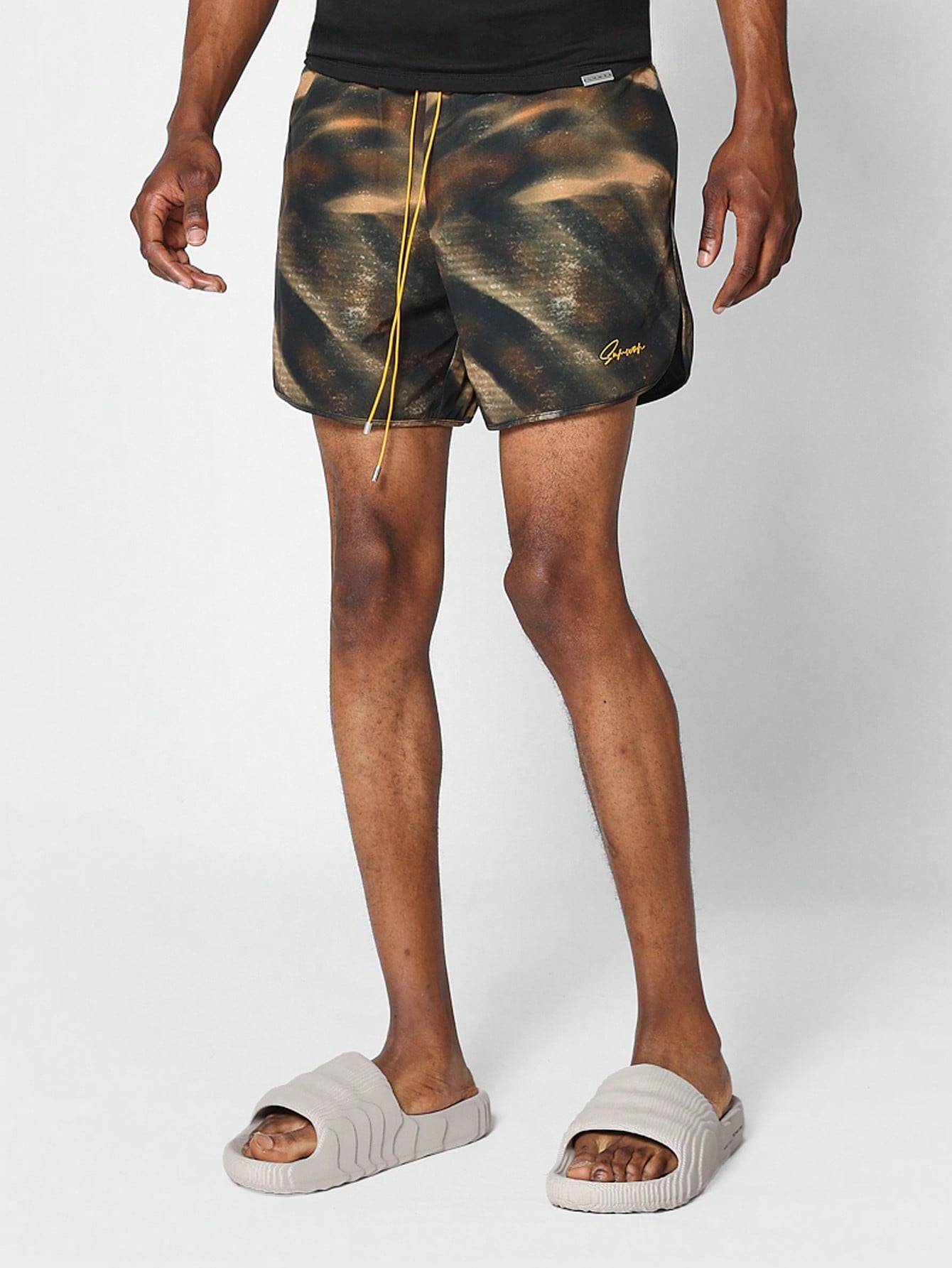 Nylon All Over Print Swim Short With Contrast Drawcords