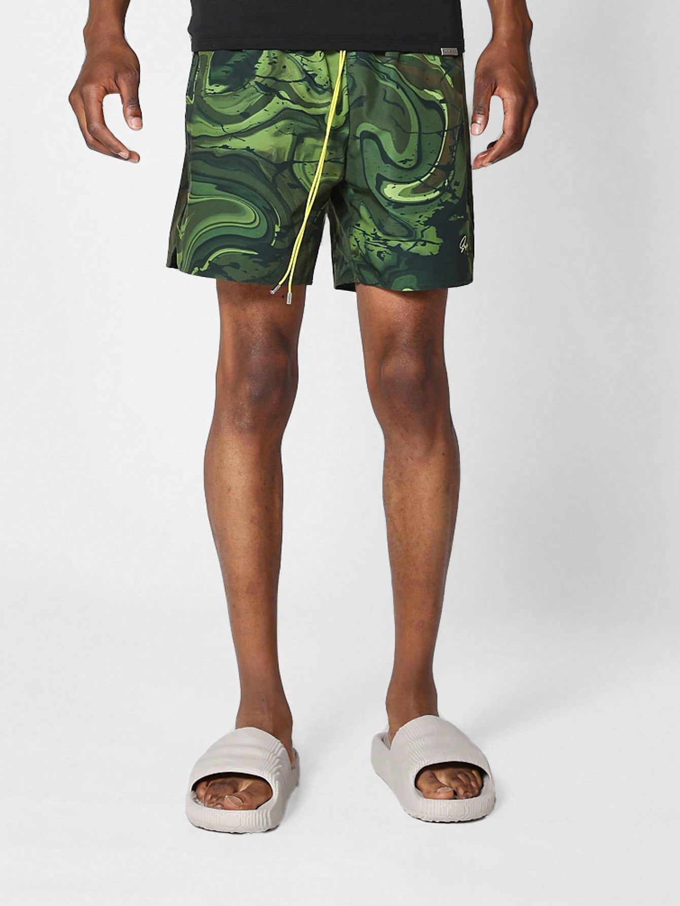 Men Nylon Graphic Short Graphic Greend Swim Short