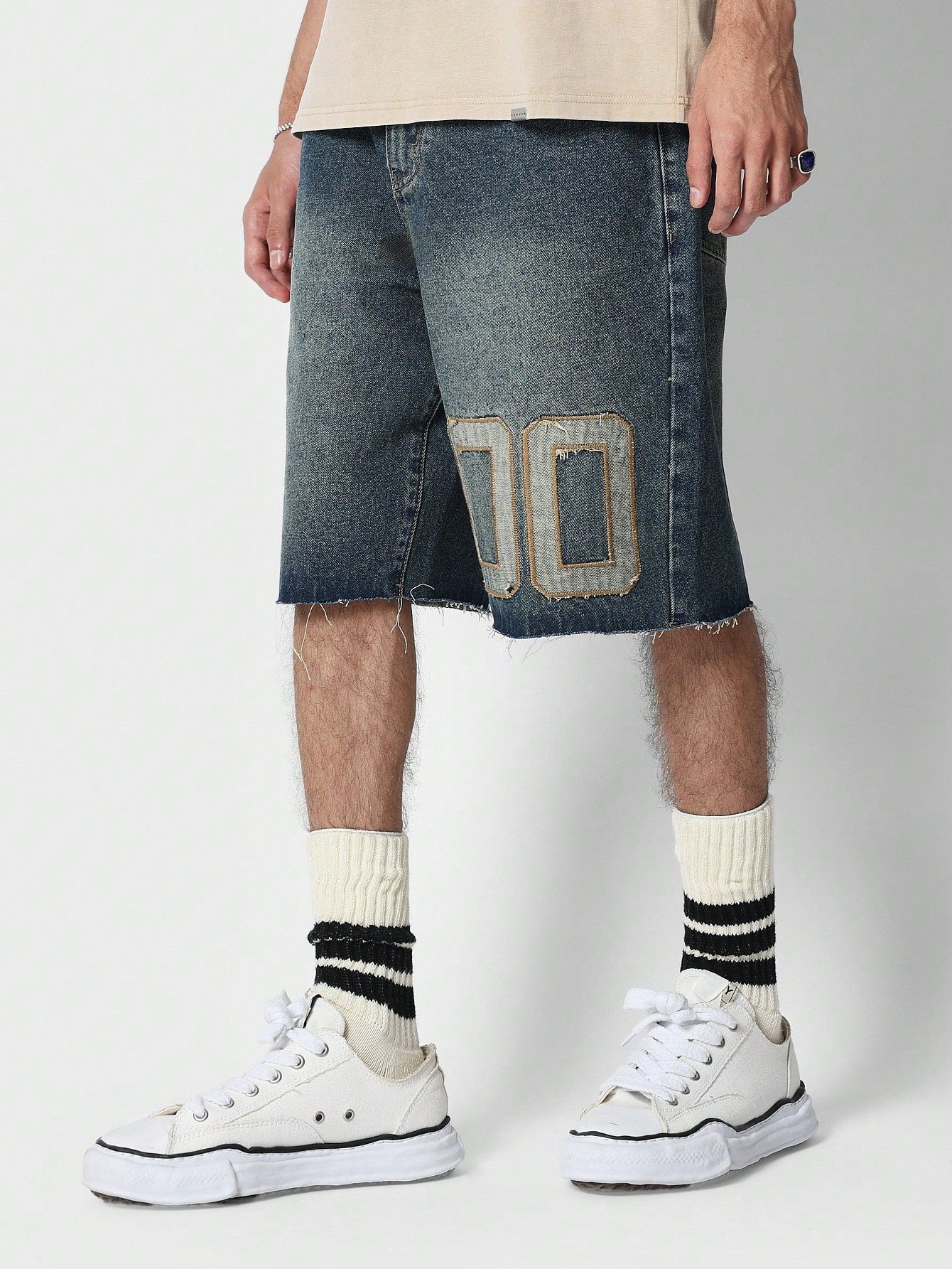 Denim Short With Front Number Embroidery