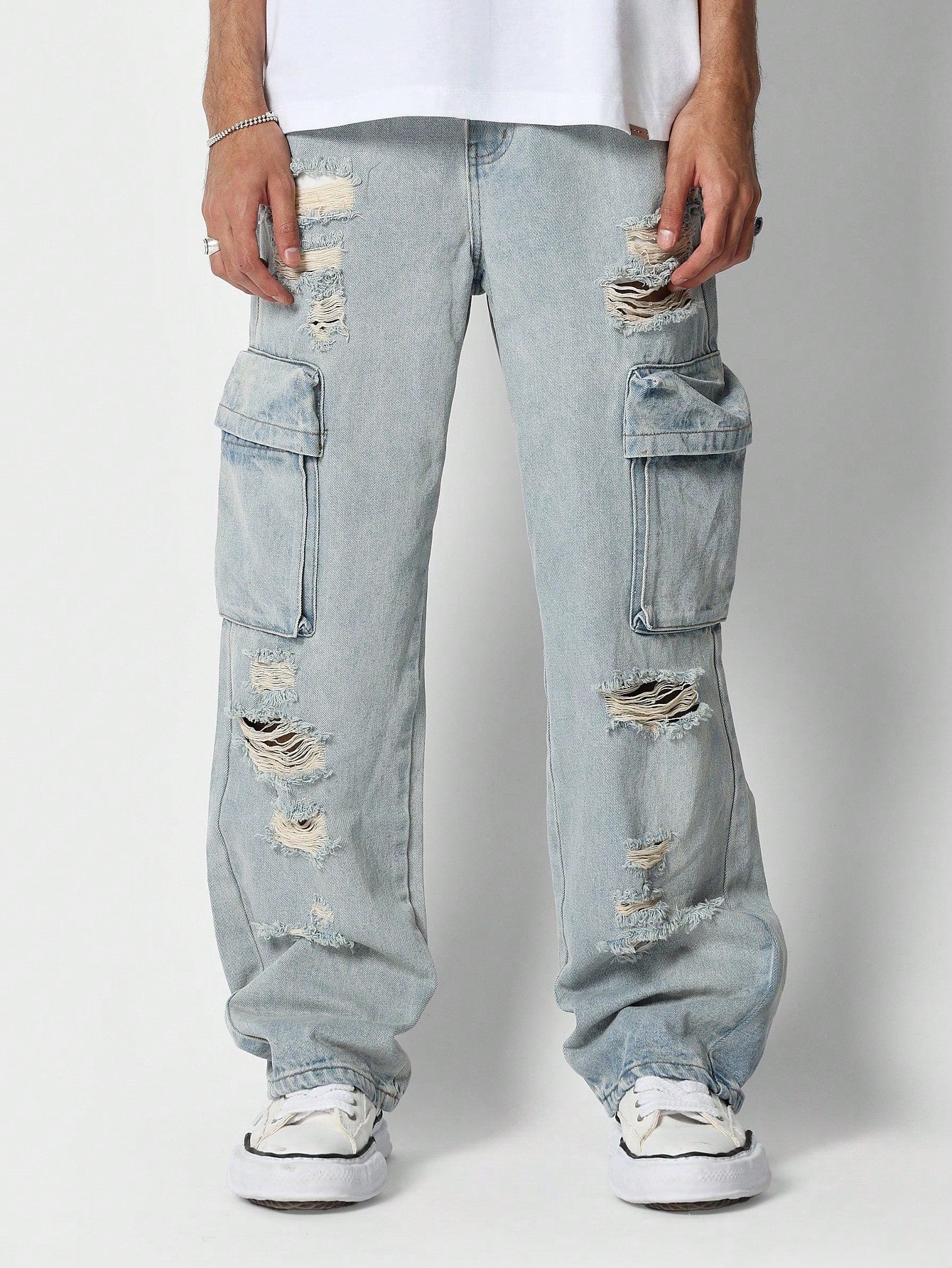 Flare Fit Distressed Cargo Jean