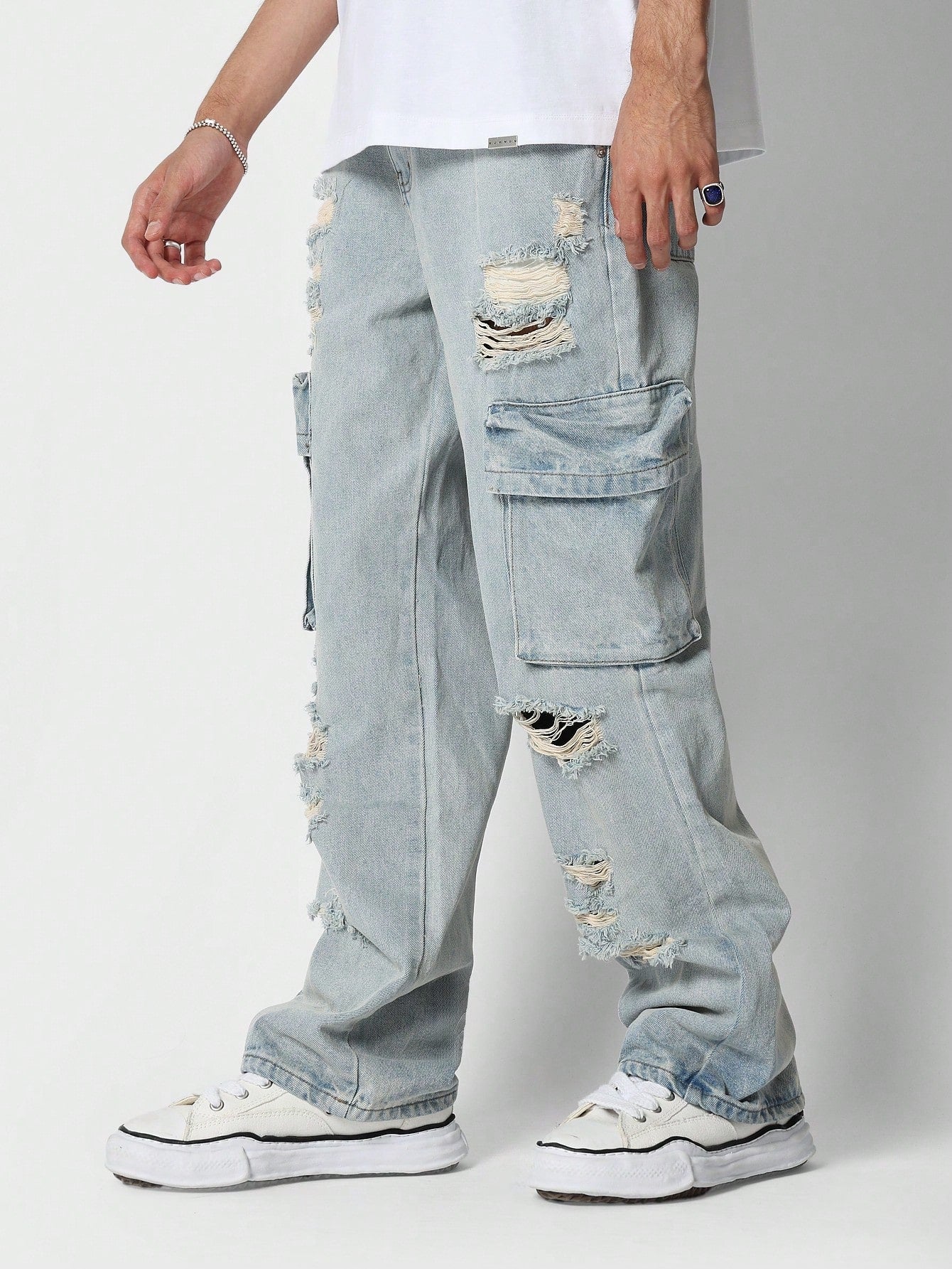 Flare Fit Distressed Cargo Jean