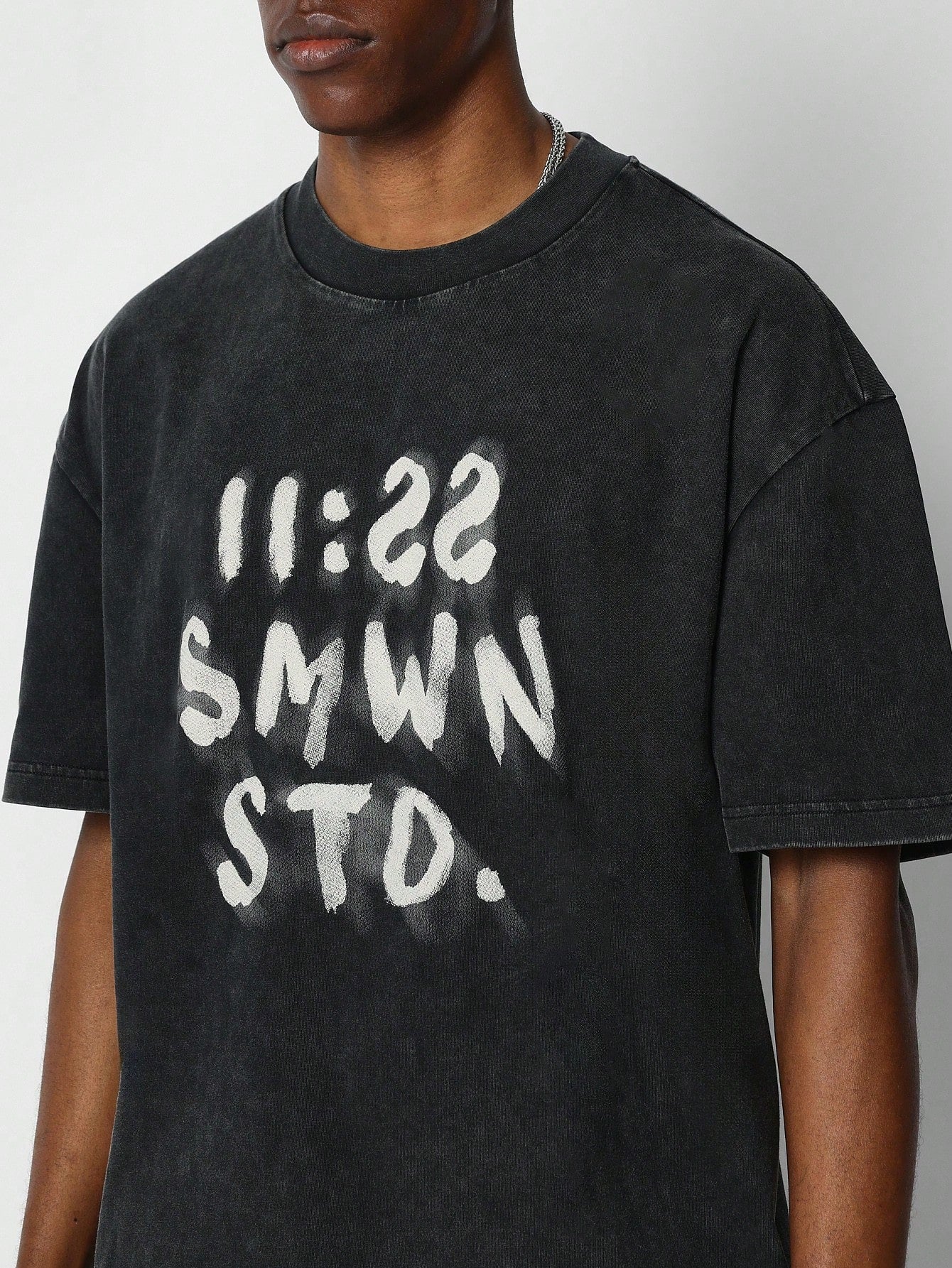 Washed Tee With Blur Graphic Print