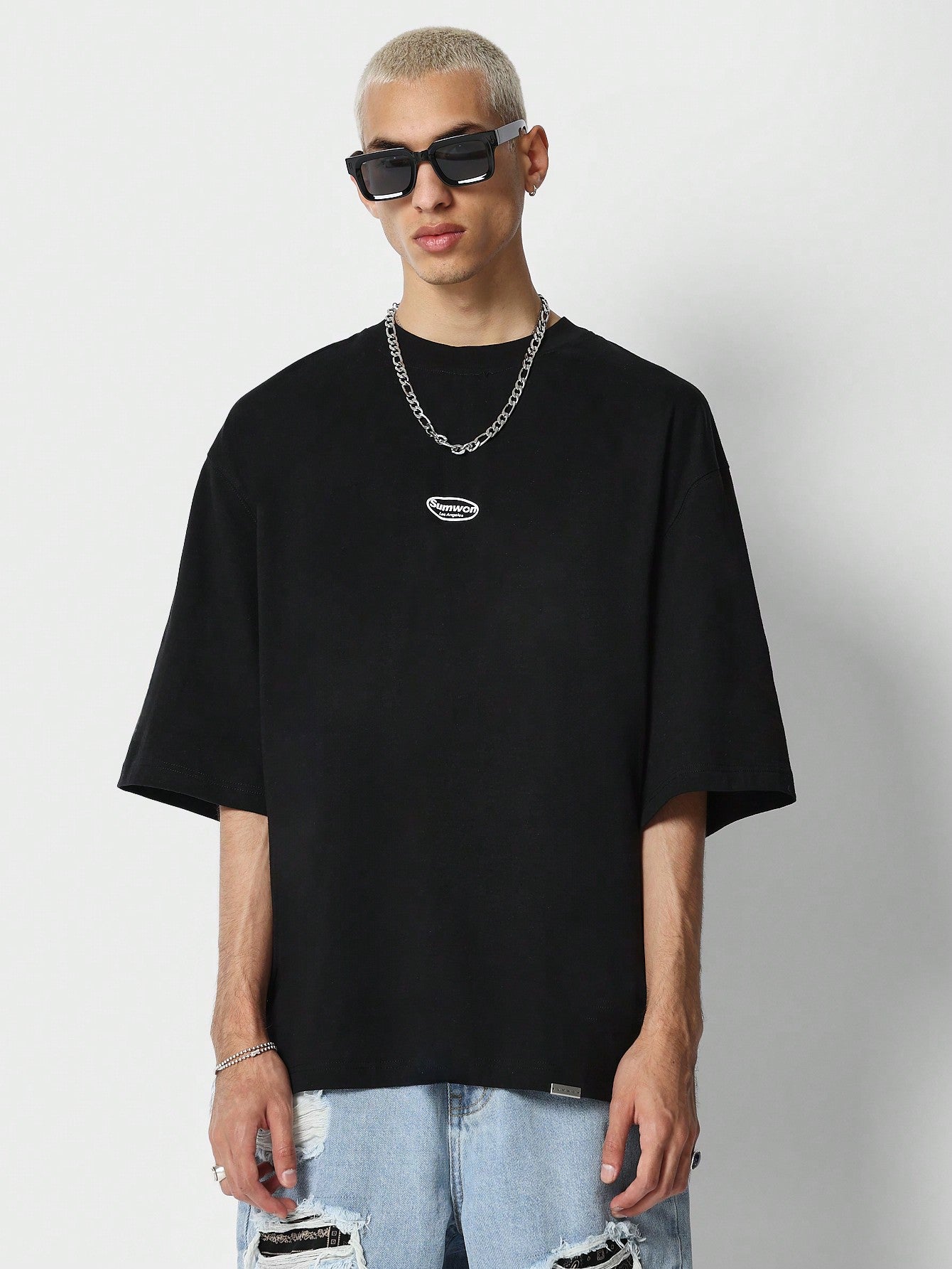 Drop Shoulder Oversized Fit Tee With Number Graphic Print