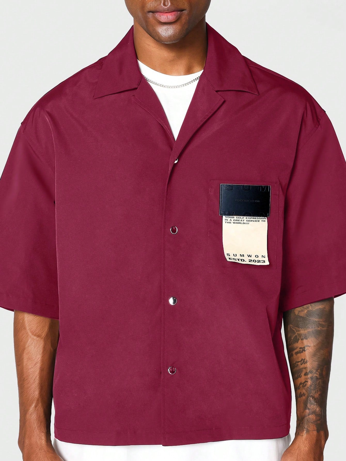 Boxy Fit Shirt With Badge Pocket And Back Graphic Print