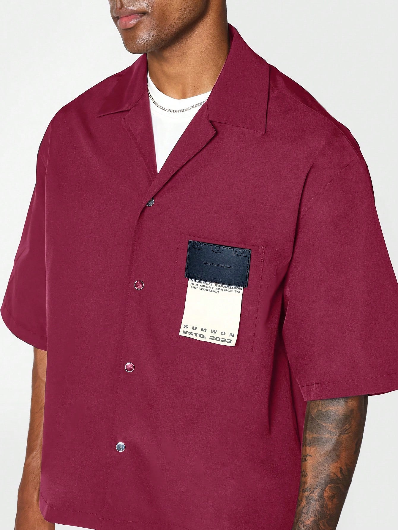 Boxy Fit Shirt With Badge Pocket And Back Graphic Print