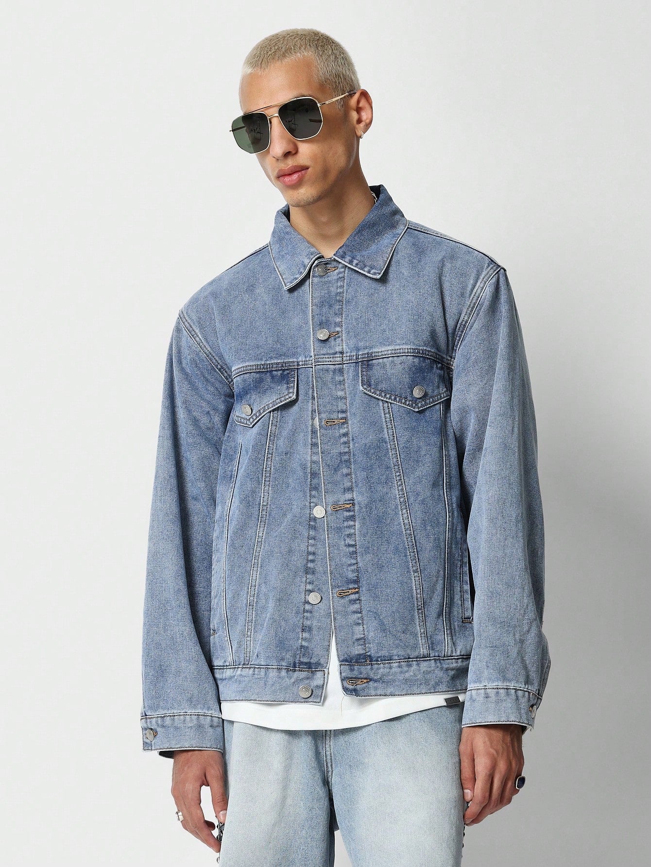 Denim Jacket With Contrast Back Stitch Pattern