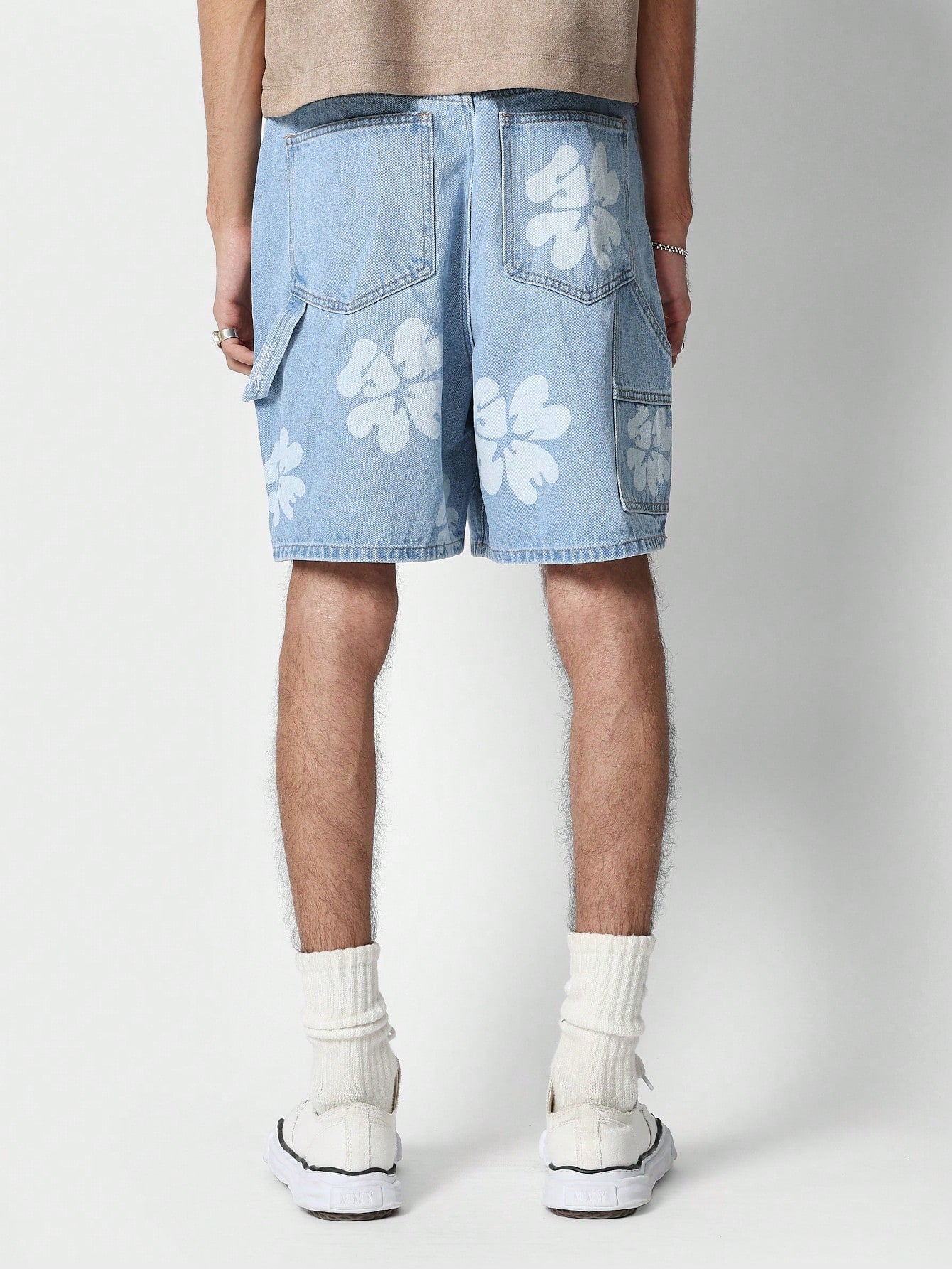 Denim Short With All Over Self Print