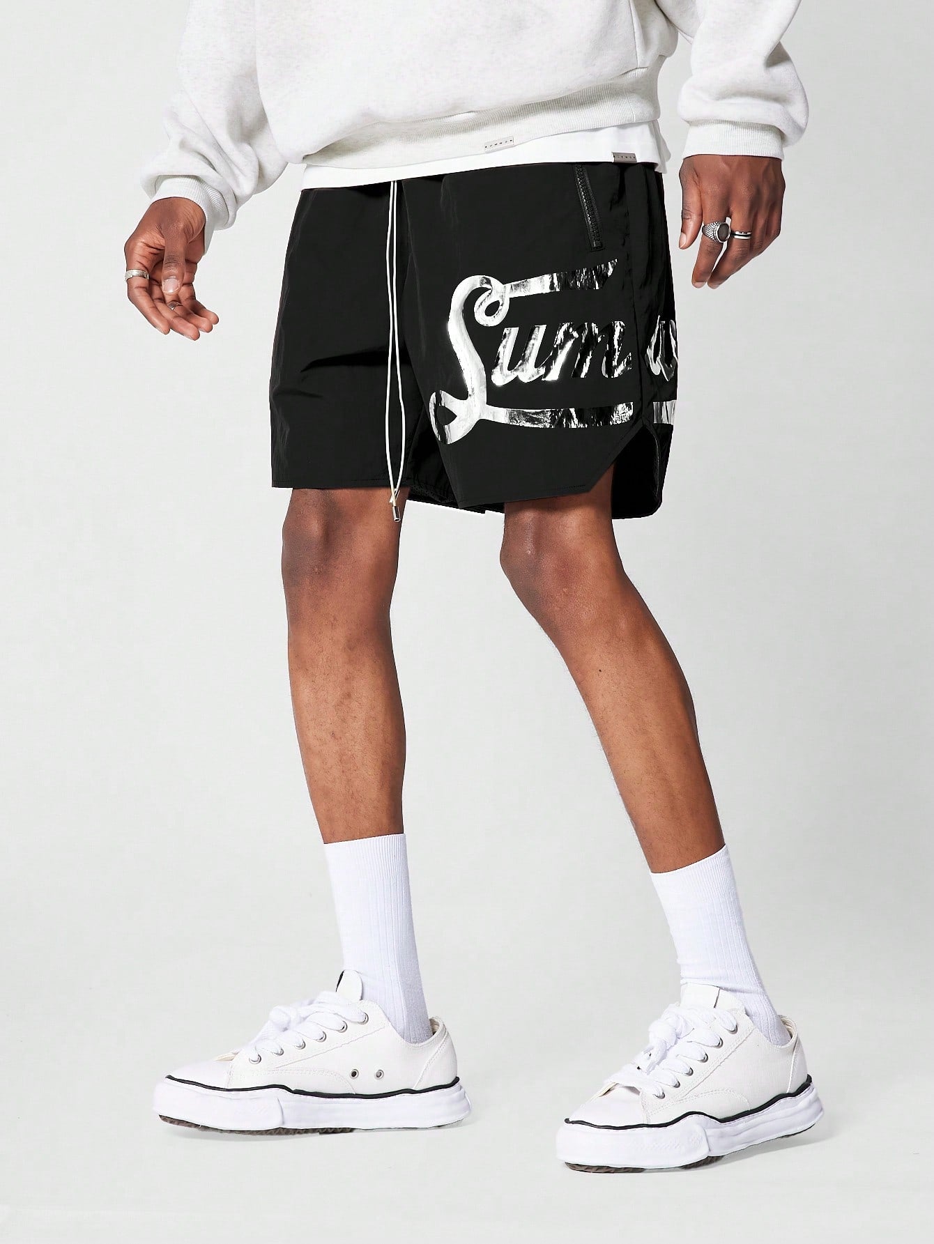 Nylon Shorts With Front Graphic