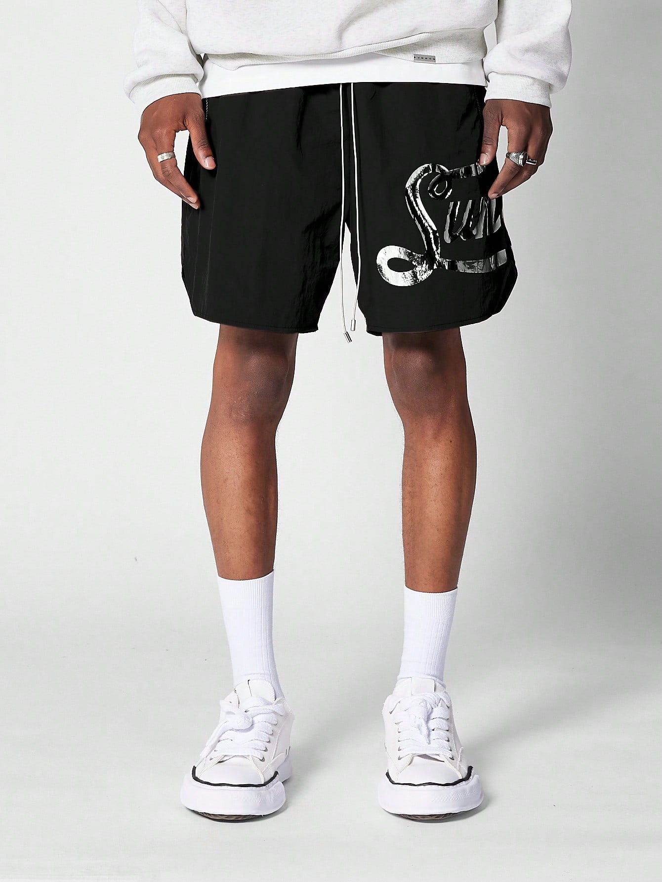 Nylon Shorts With Front Graphic