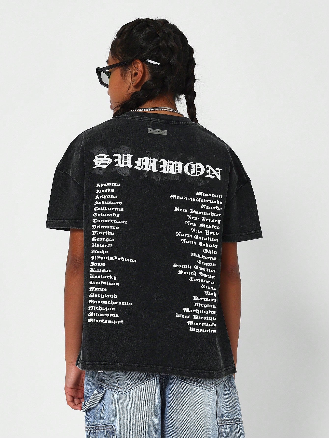 Tween Boys Oversized Fit Washed Shirt With Front Graphic And Back List Print