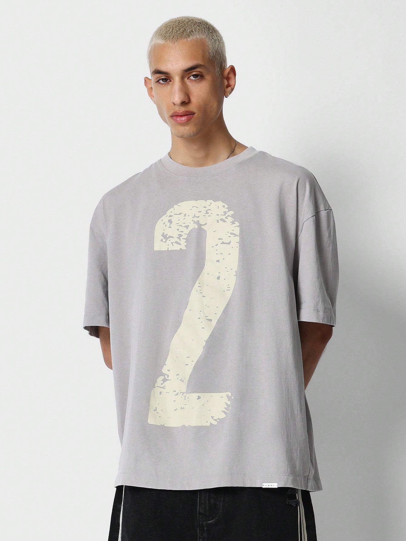 Washed Tee With Front Number Graphic Print