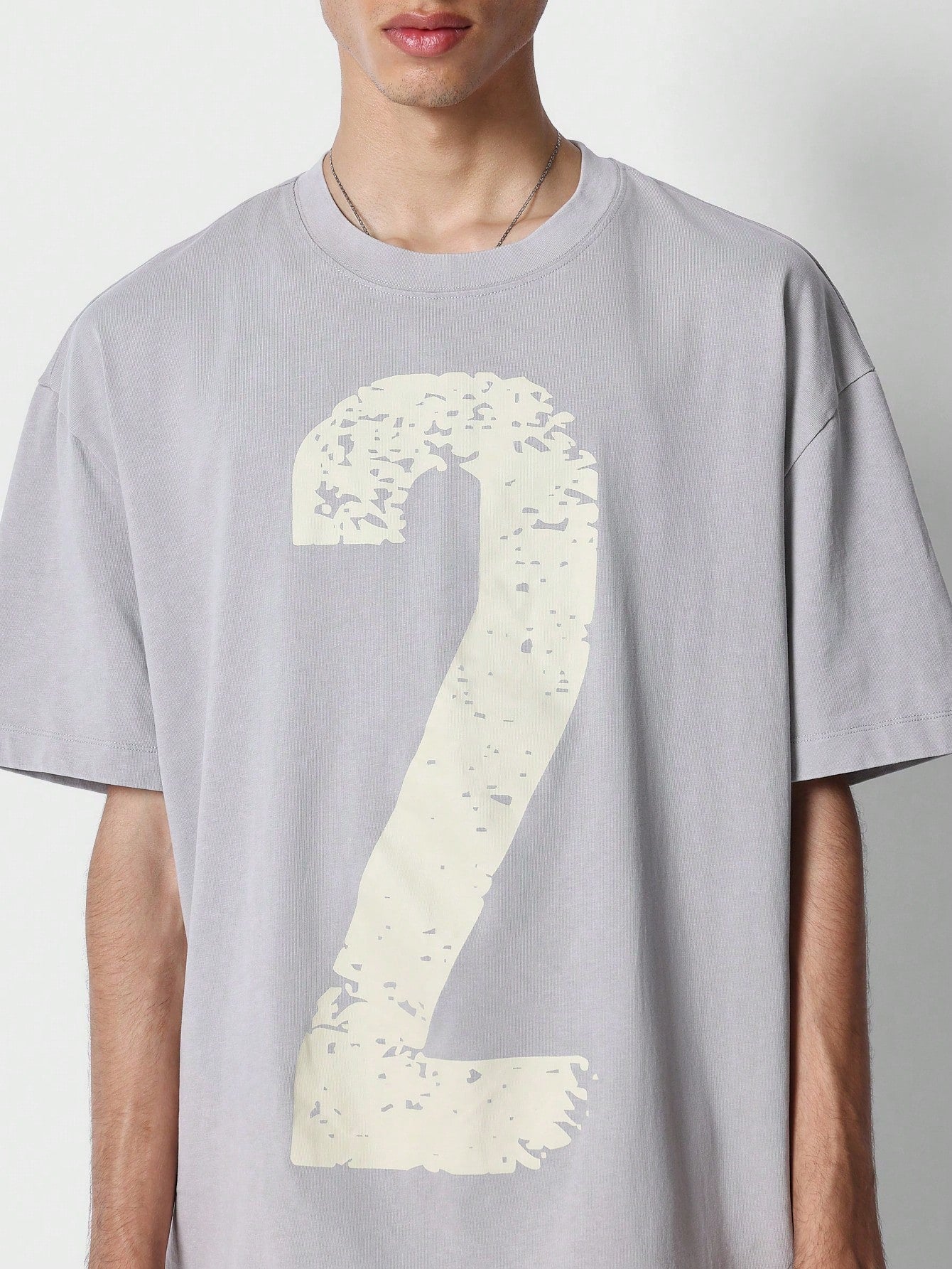 Washed Tee With Front Number Graphic Print