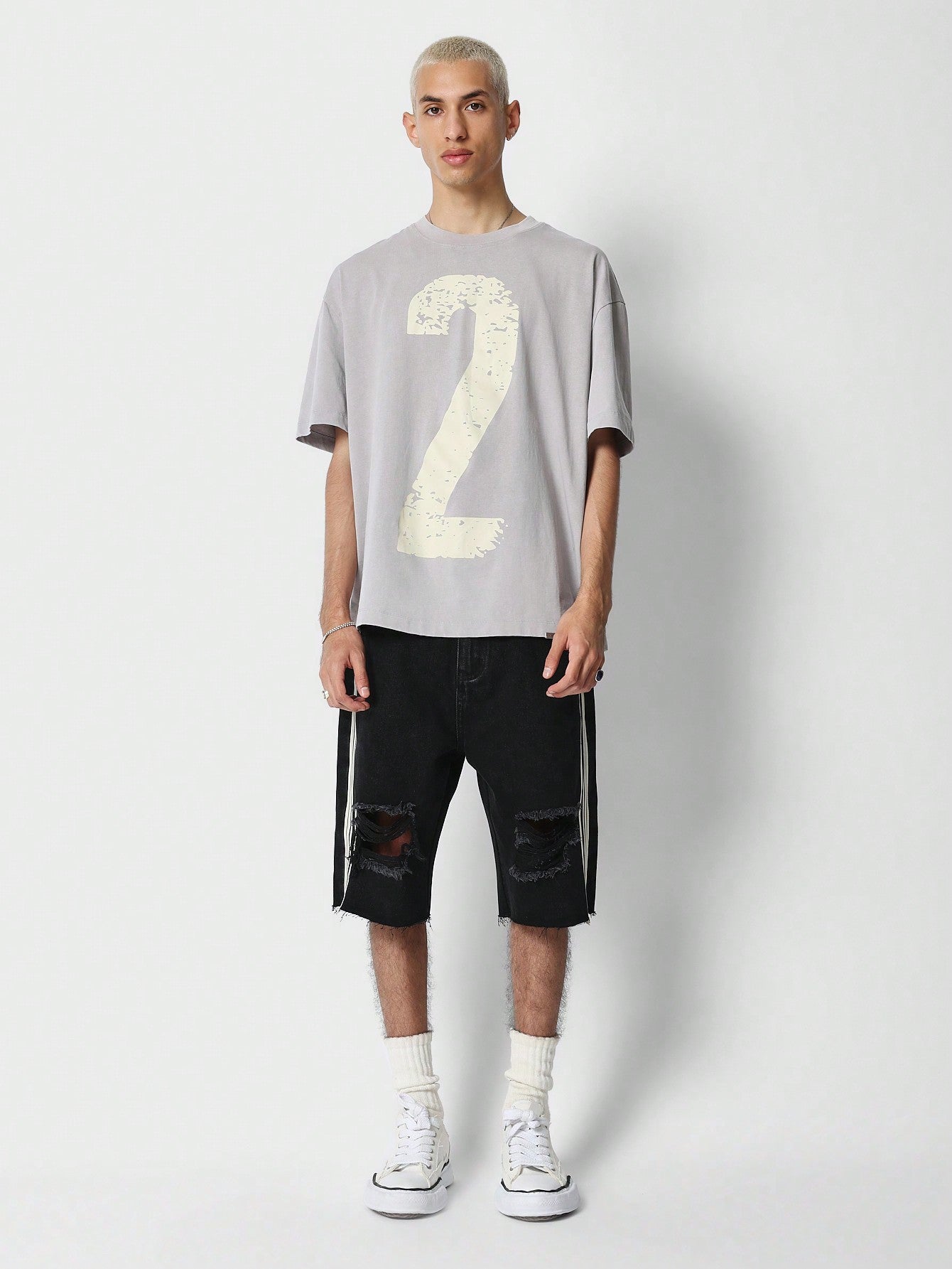 Washed Tee With Front Number Graphic Print