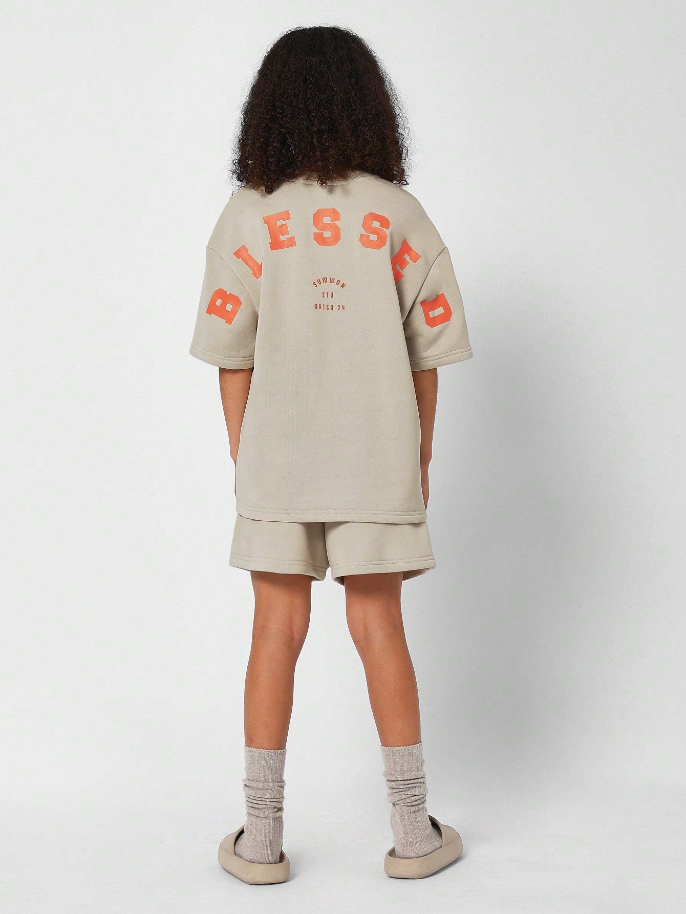 Tween Girls Oversized Fit Tee And Drop Crotch Short With Letter Graphic Print 2 Piece Set