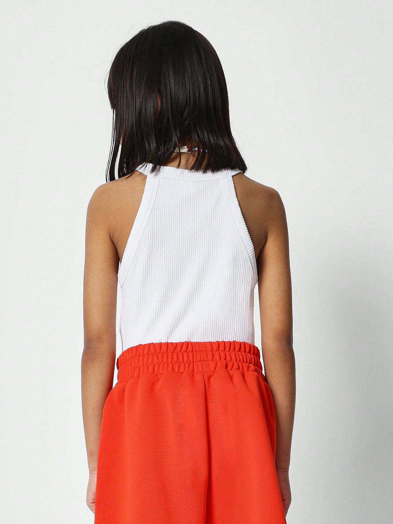 Tween Girl Halter Tank Ribbed Top With Front Badge Detail