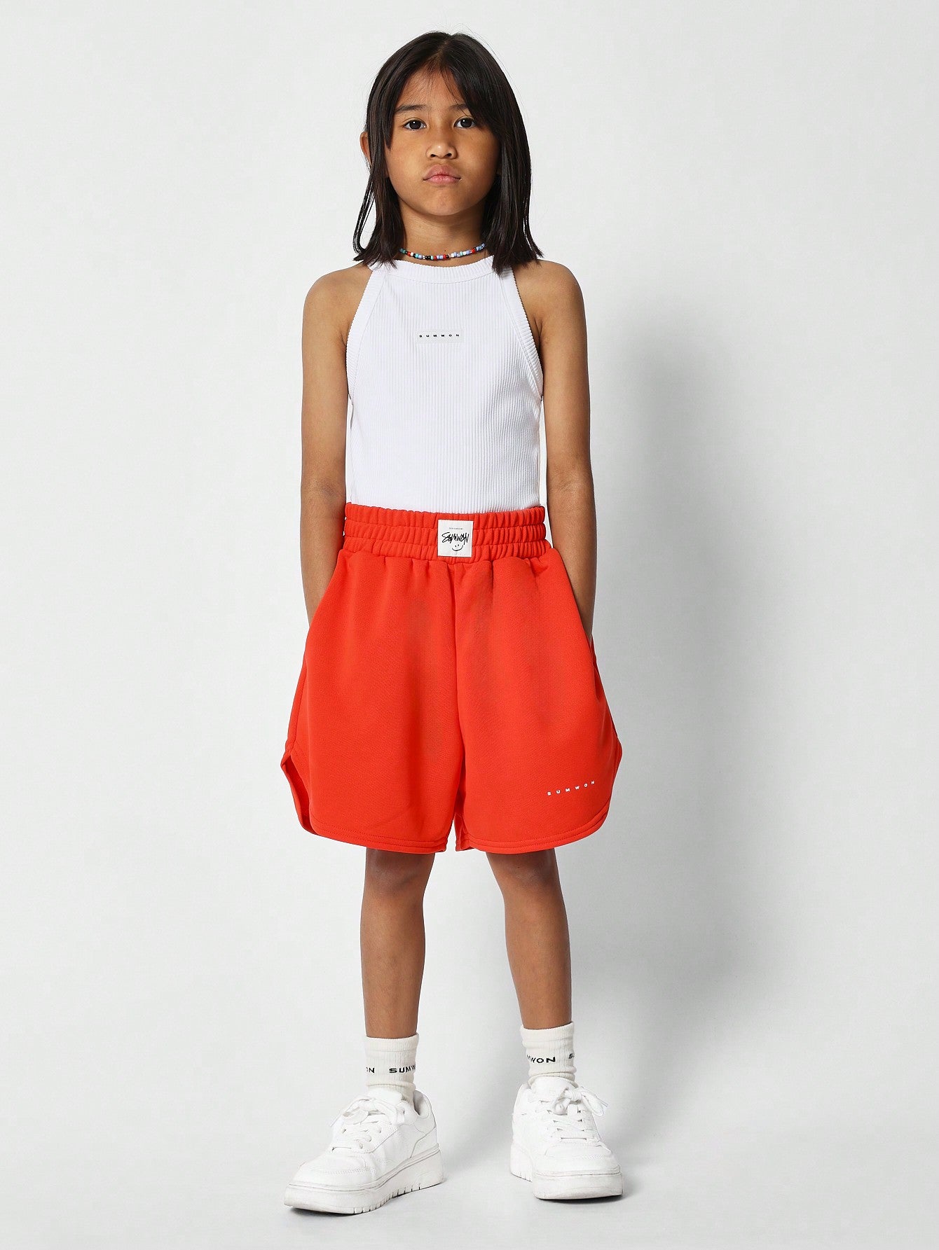 Tween Girl Halter Tank Ribbed Top With Front Badge Detail