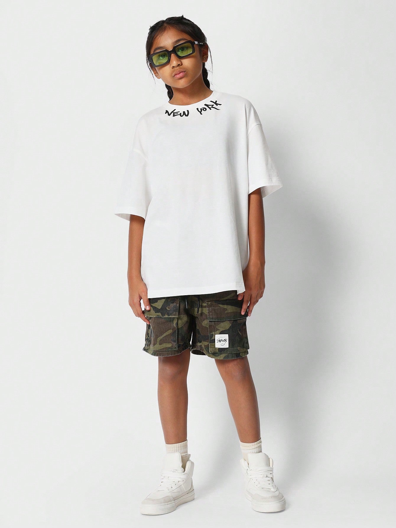 Kids Unisex Camo Denim Cargo Short