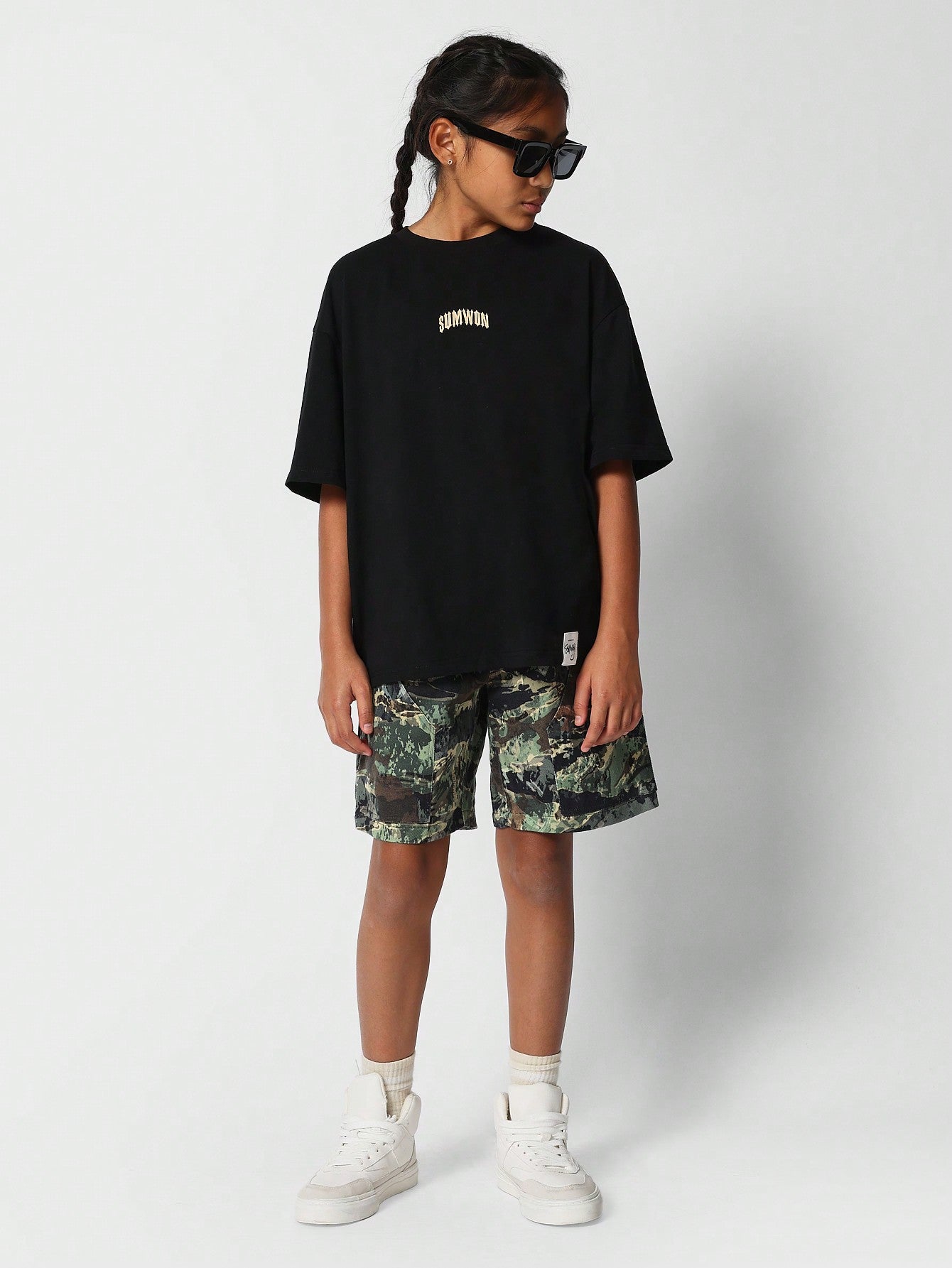 Tween Girls Carpenter Short With All Over Camo Print