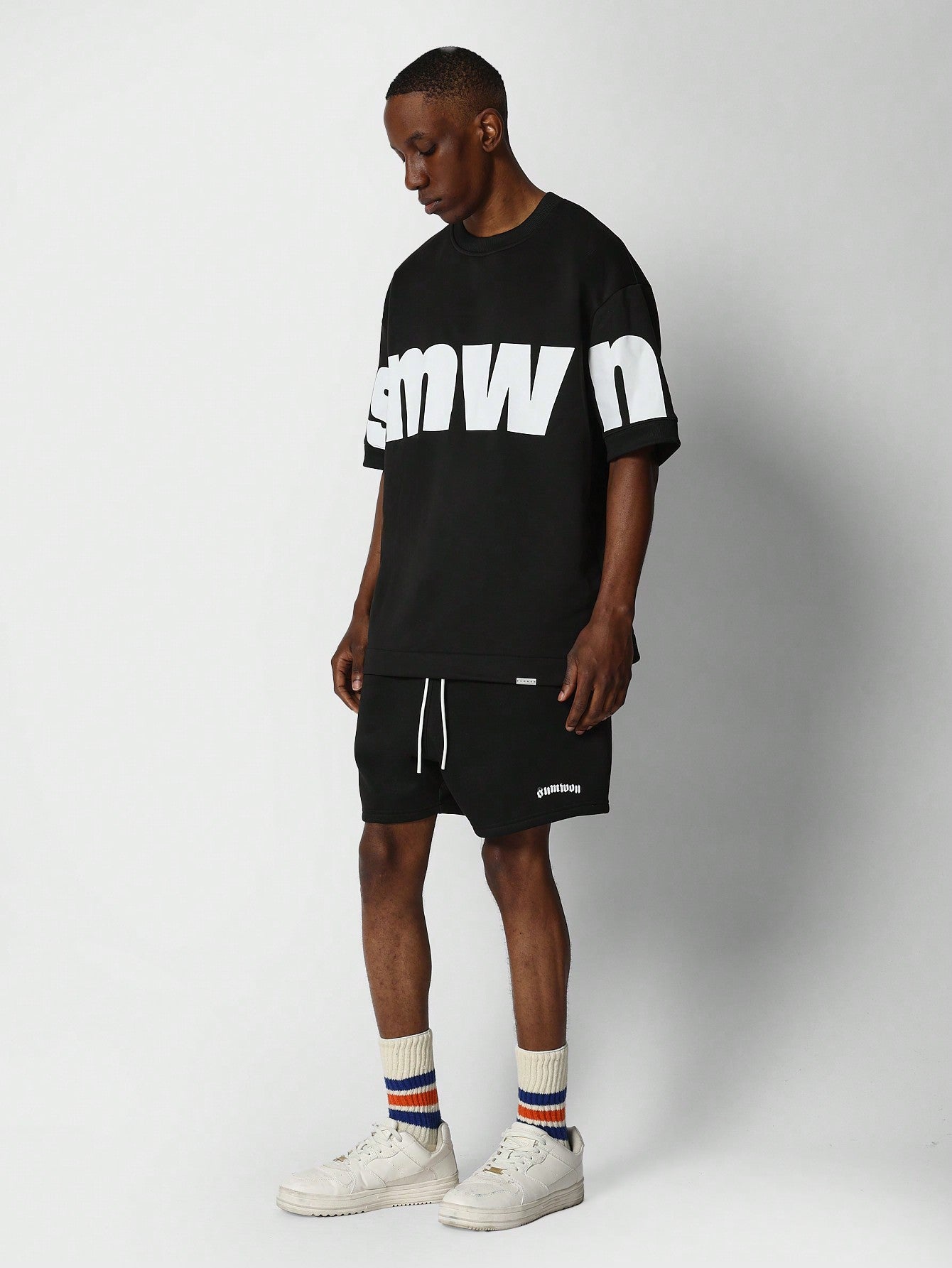 Oversized Fit Elbow Sleeve Tee With Front And Back Graphic Print