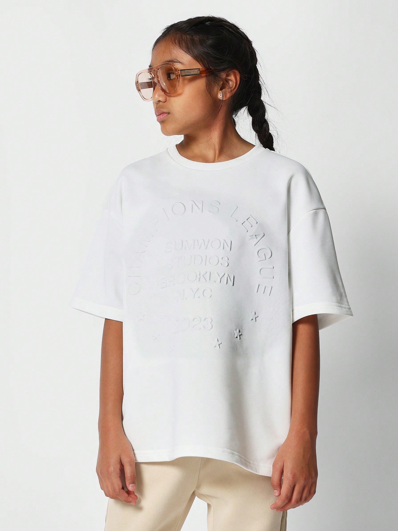 Kids Unisex Oversized Fit Tee With Front Embossed Print Back To School