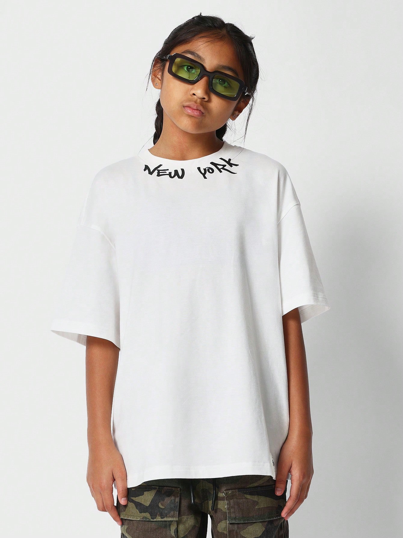 Kids Unisex Oversized Fit Tee With Collar Print