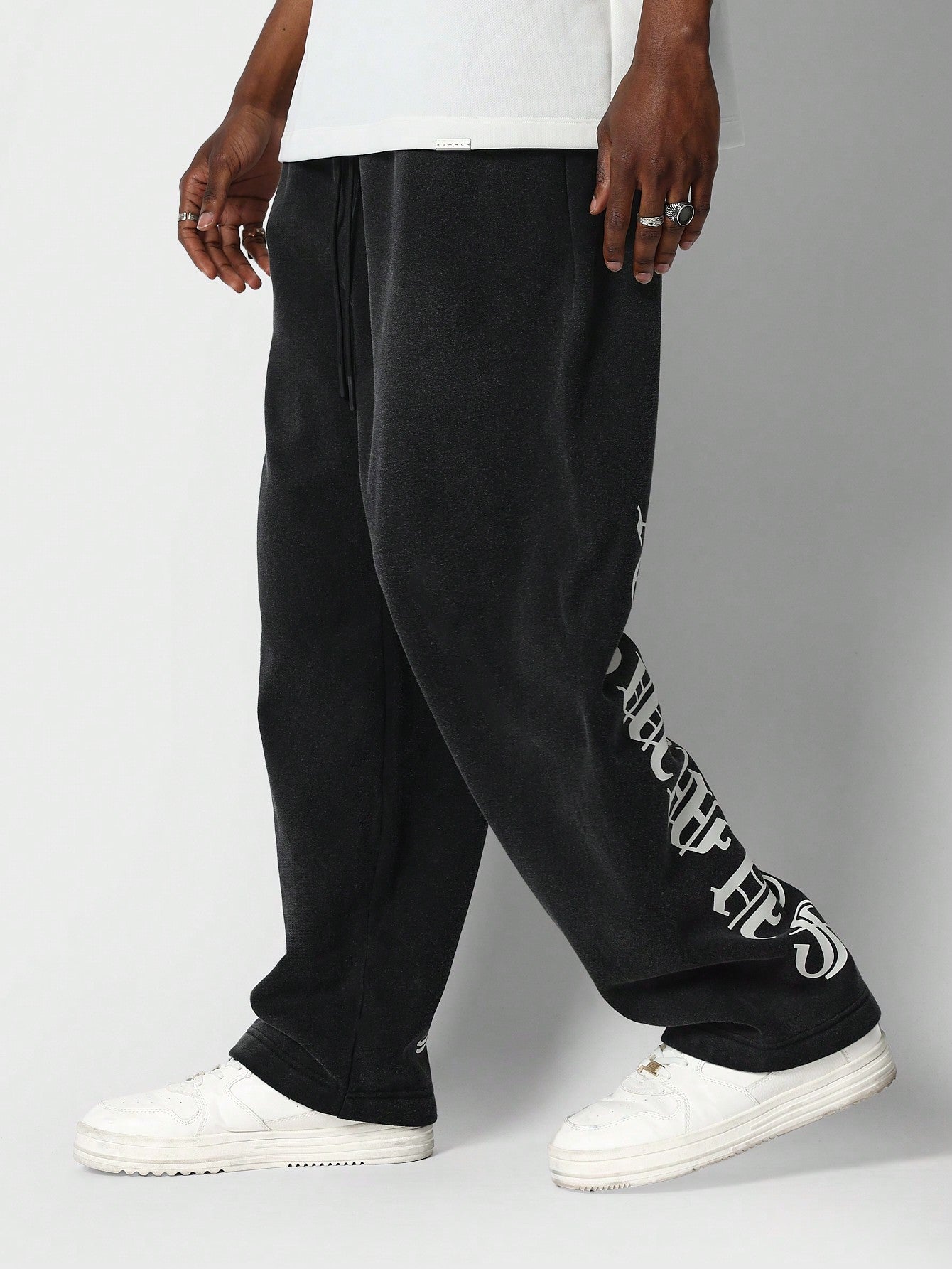 Drop Crotch Jogger With Back Gothic Font Graphic Print