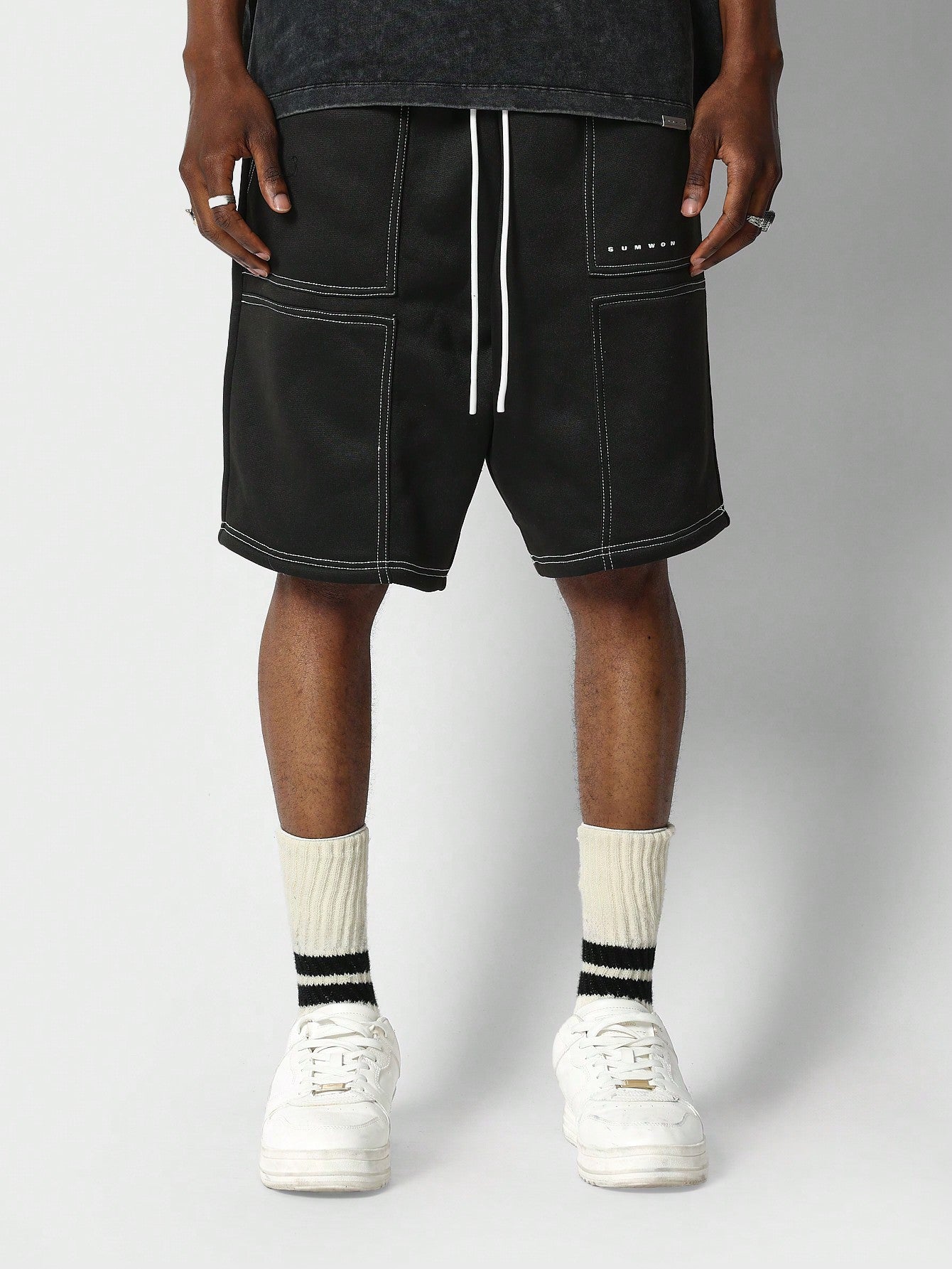 Drop Crotch Jorts With Contrast Stitch Detail