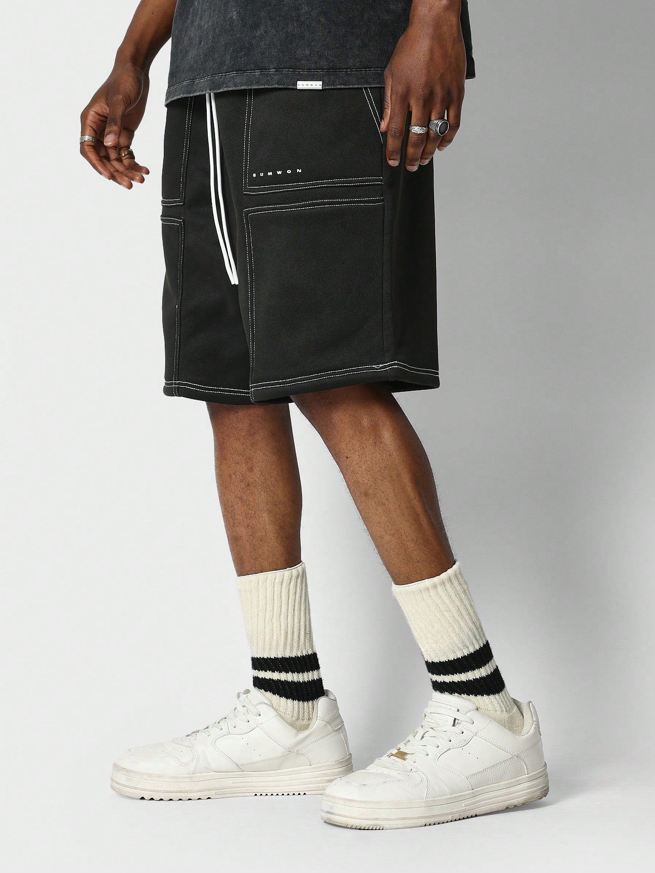 Drop Crotch Jorts With Contrast Stitch Detail