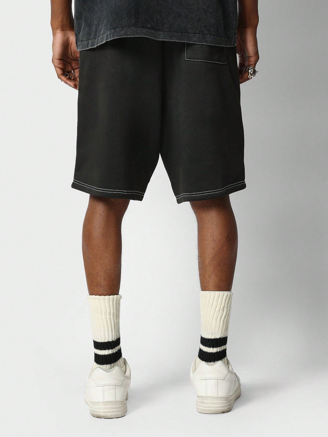 Drop Crotch Jorts With Contrast Stitch Detail